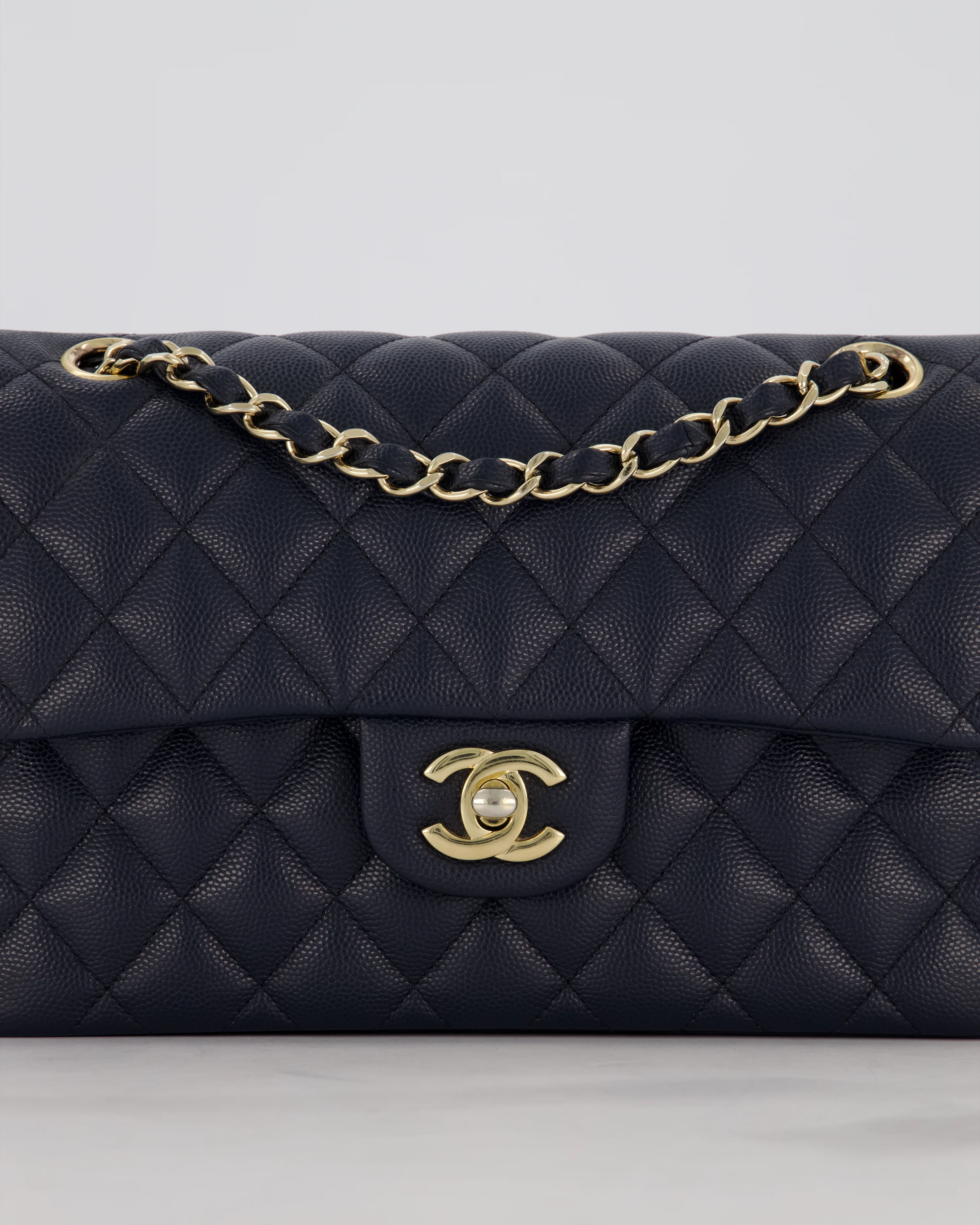 Chanel Navy Small Classic Double Flap Bag in Caviar Leather with Champagne Gold Hardware - Image 15