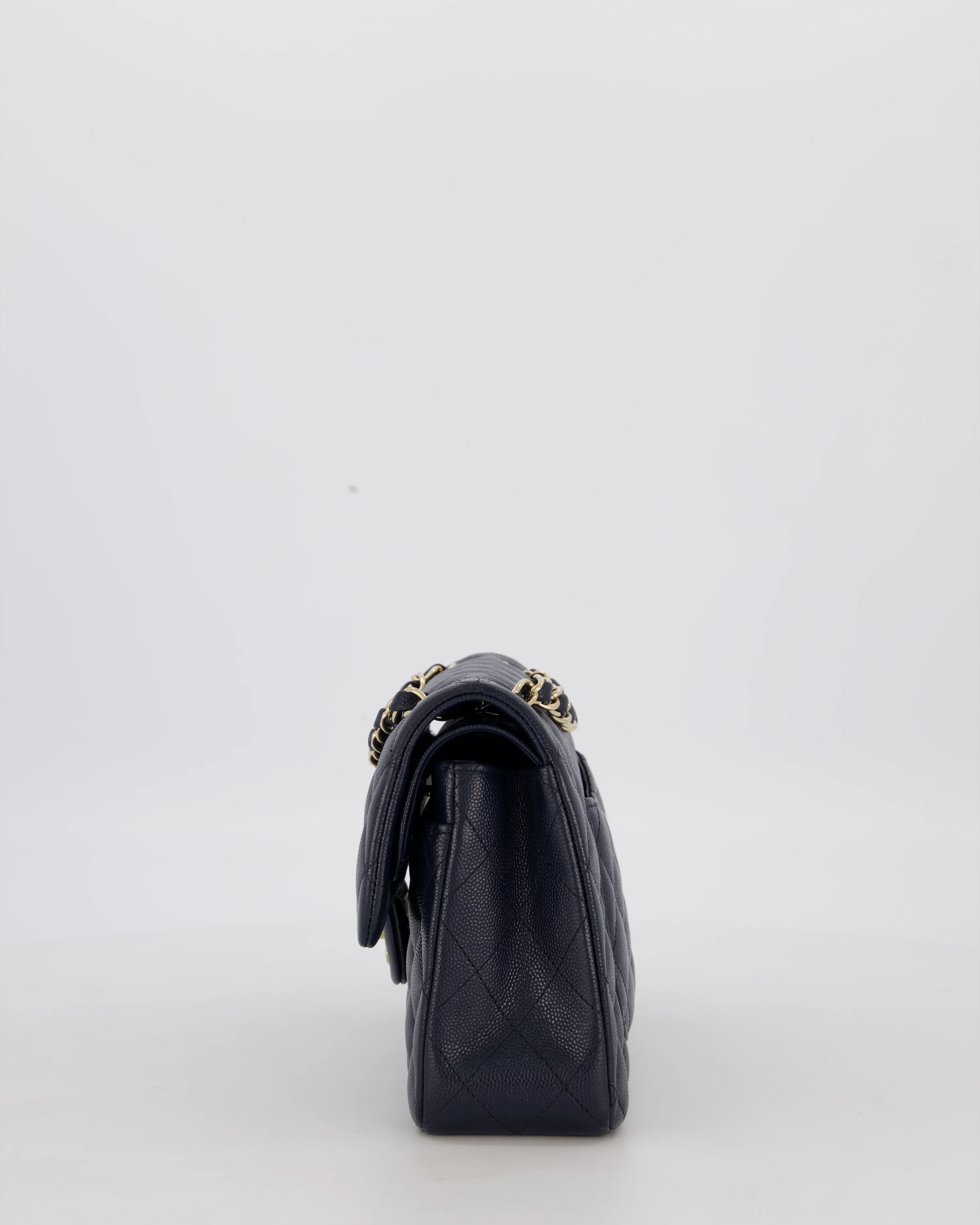 Chanel Navy Small Classic Double Flap Bag in Caviar Leather with Champagne Gold Hardware - Image 9