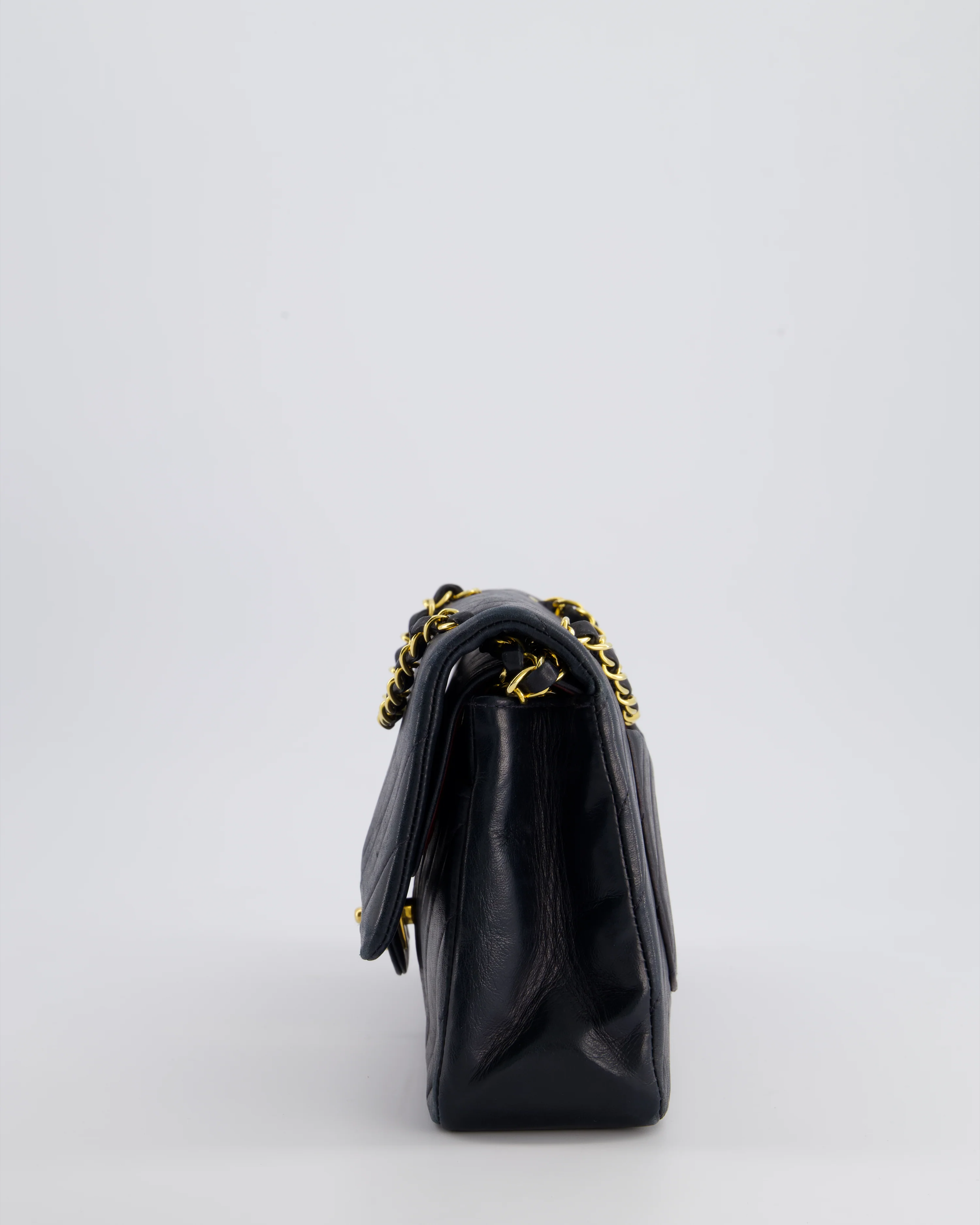 Chanel Navy Vintage Classic Medium Chevron Double Flap Bag in Lambskin Leather with 24K Gold Hardware - Image 11