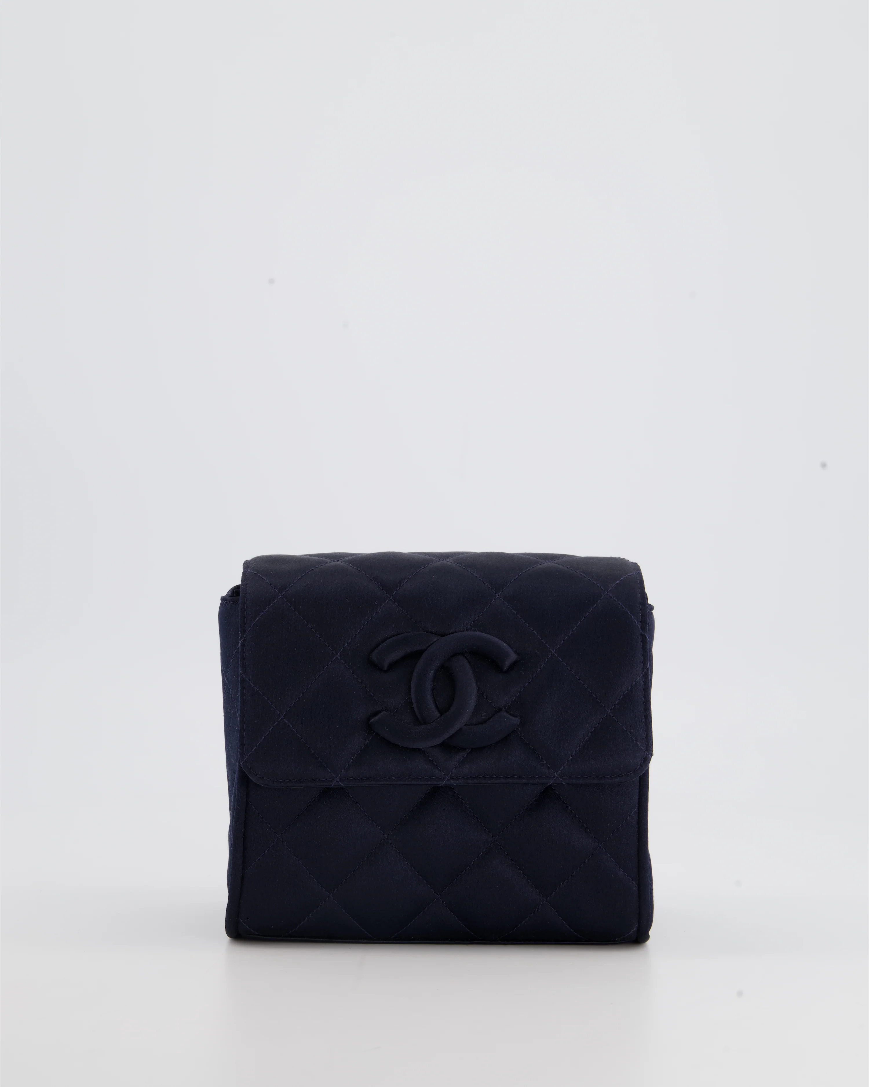 Chanel Navy Vintage Silk Diamond Quilted Shoulder Bag with CC Logo - Image 11