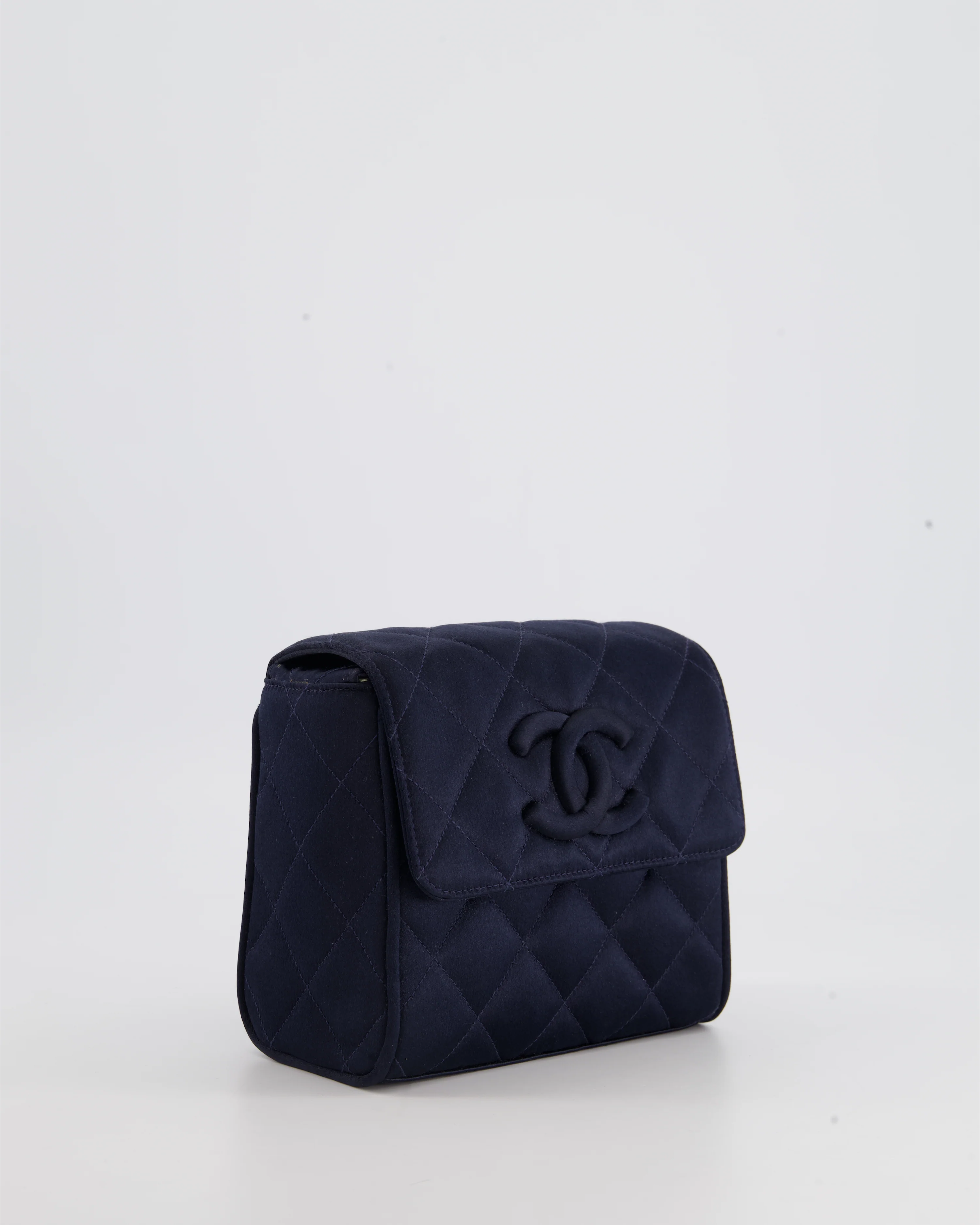 Chanel Navy Vintage Silk Diamond Quilted Shoulder Bag with CC Logo - Image 12