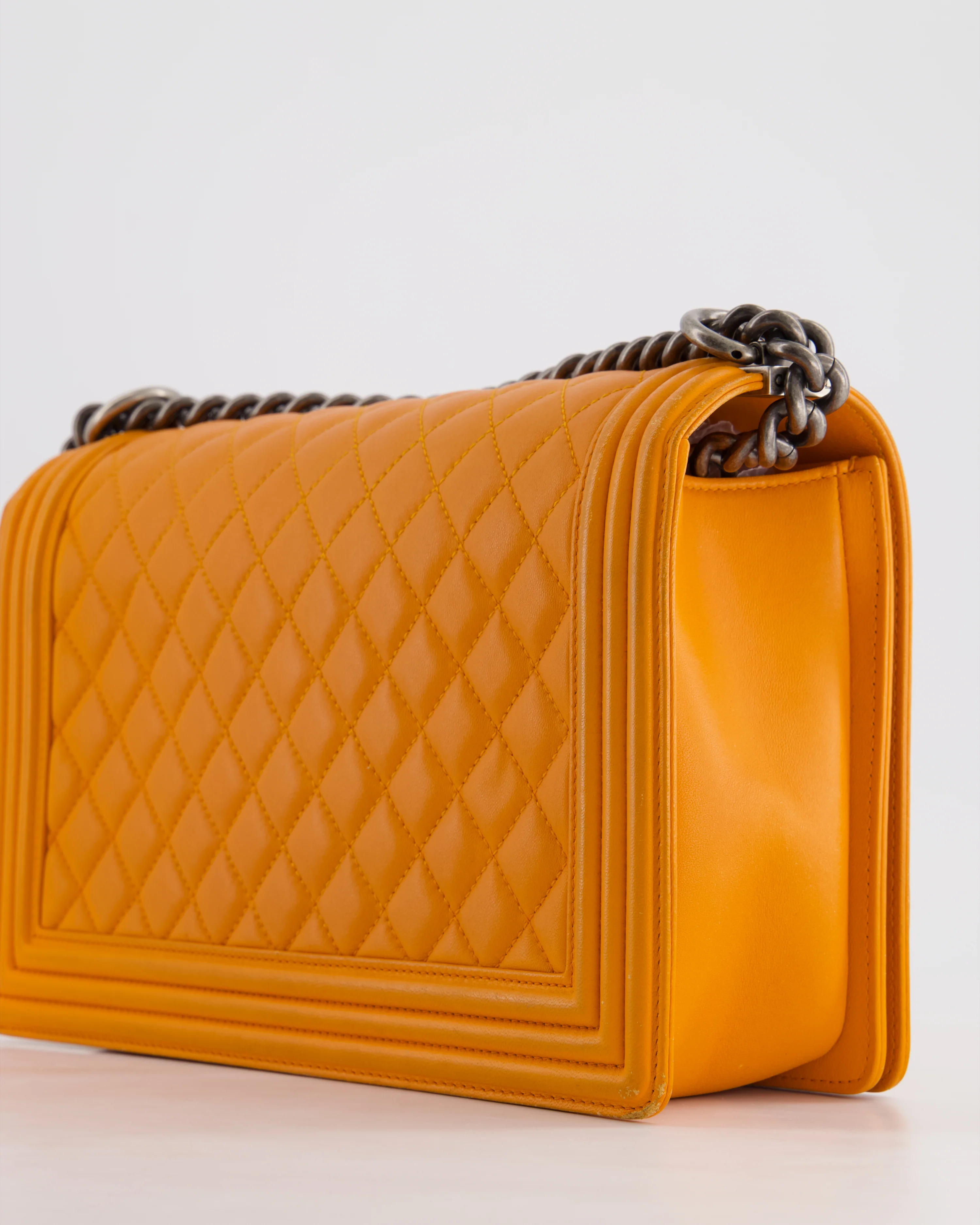 Chanel Orange Medium Boy Bag in Lambskin Leather with Ruthenium Hardware - Image 10