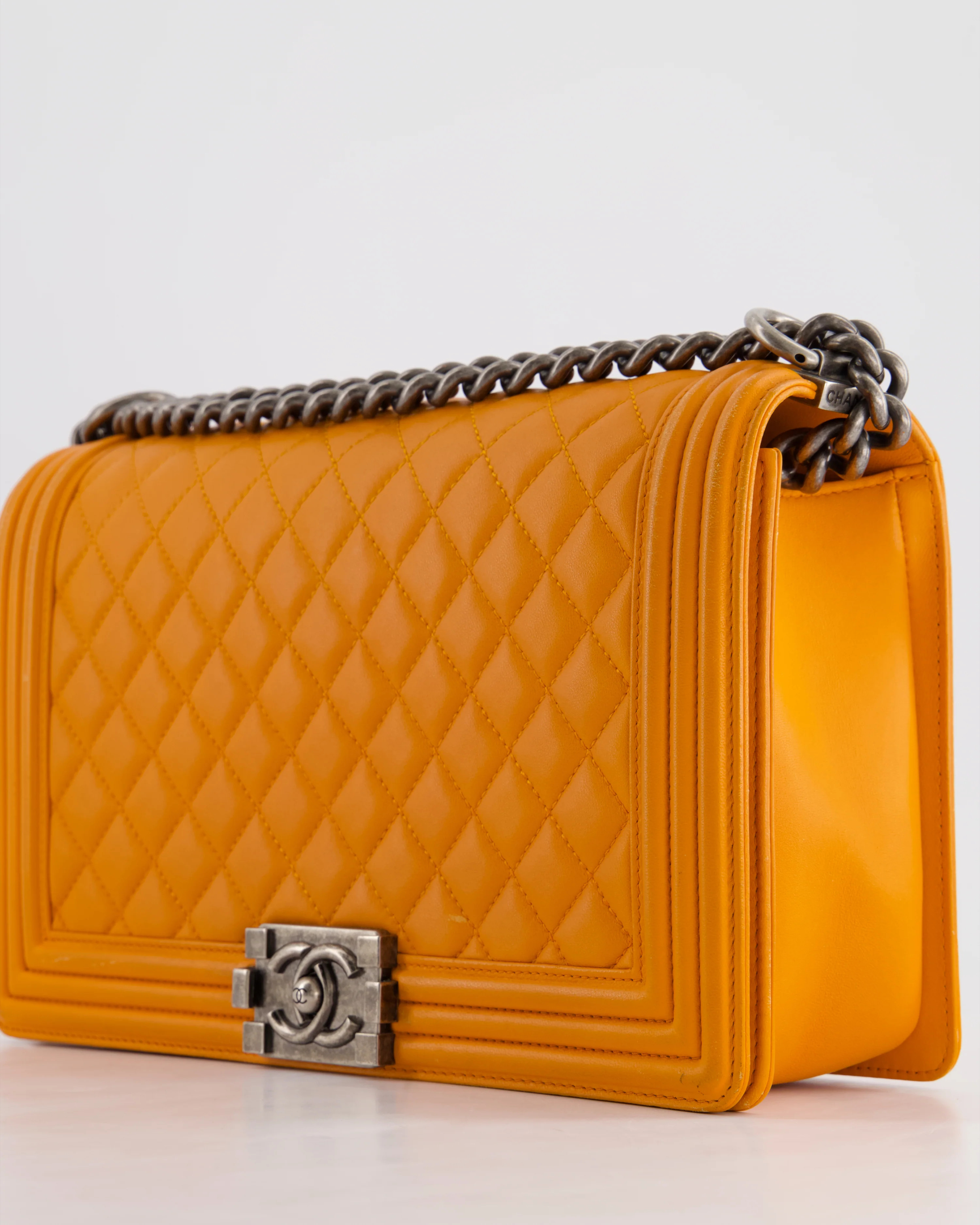 Chanel Orange Medium Boy Bag in Lambskin Leather with Ruthenium Hardware - Image 11