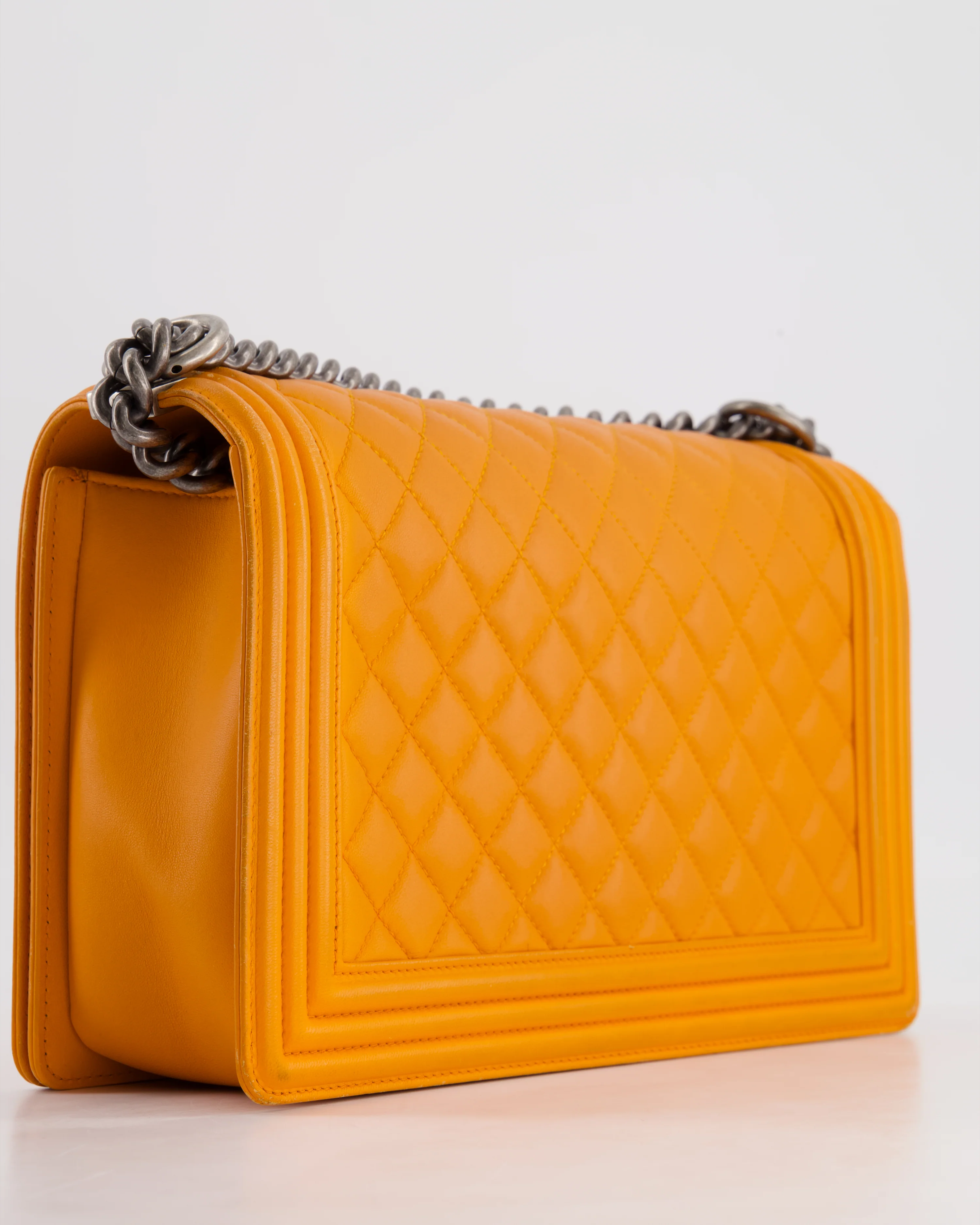 Chanel Orange Medium Boy Bag in Lambskin Leather with Ruthenium Hardware - Image 12