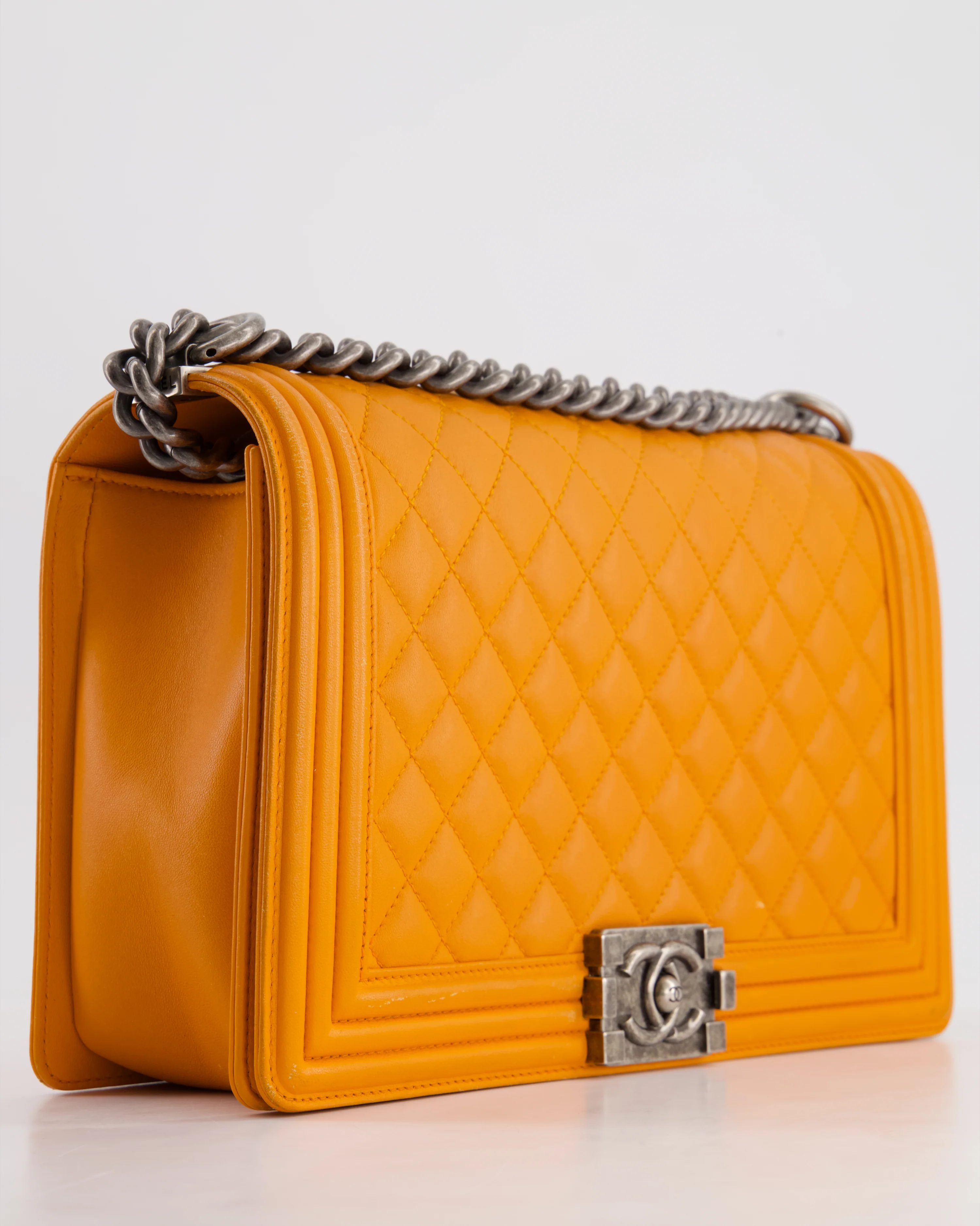 Chanel Orange Medium Boy Bag in Lambskin Leather with Ruthenium Hardware - Image 13