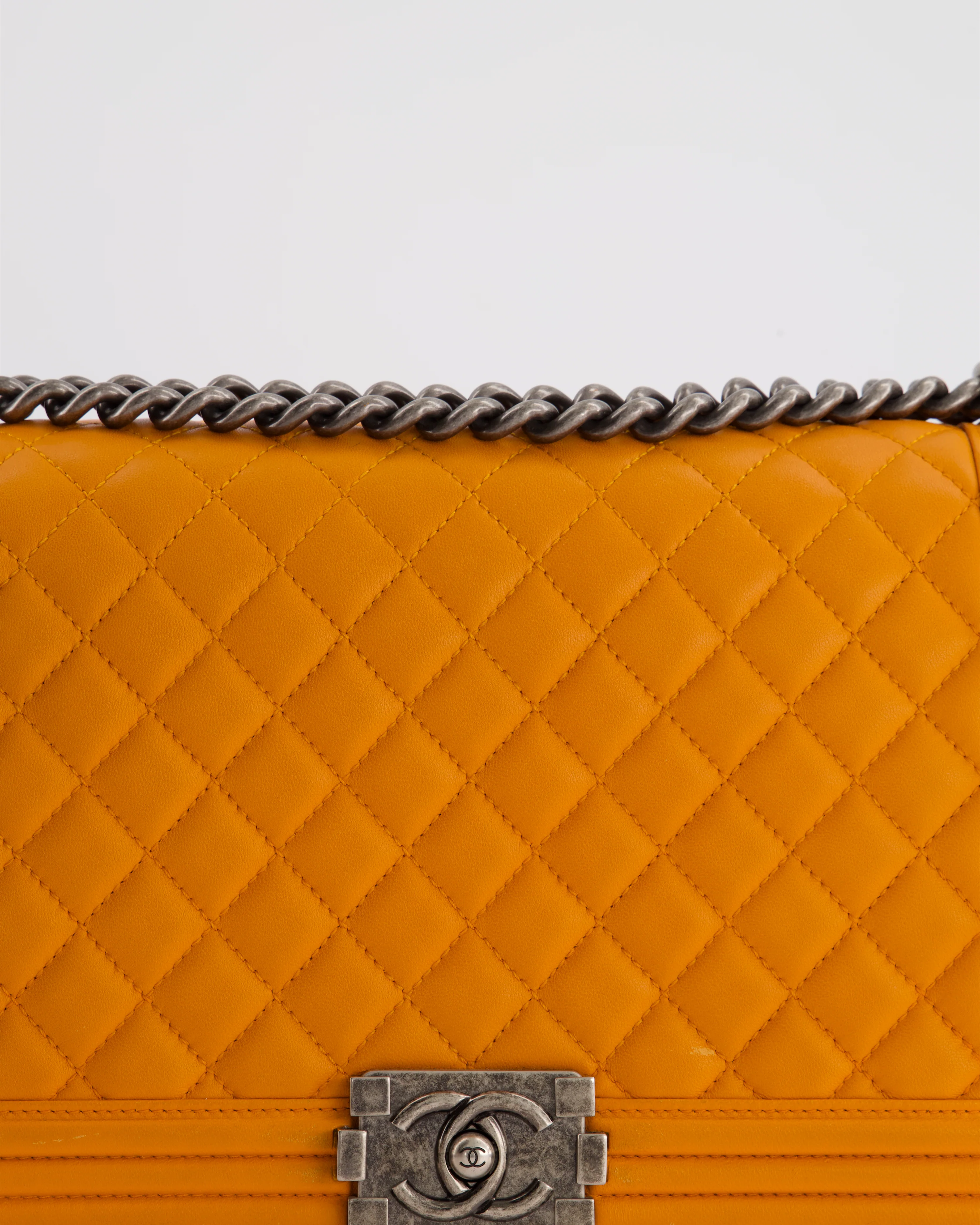 Chanel Orange Medium Boy Bag in Lambskin Leather with Ruthenium Hardware - Image 14