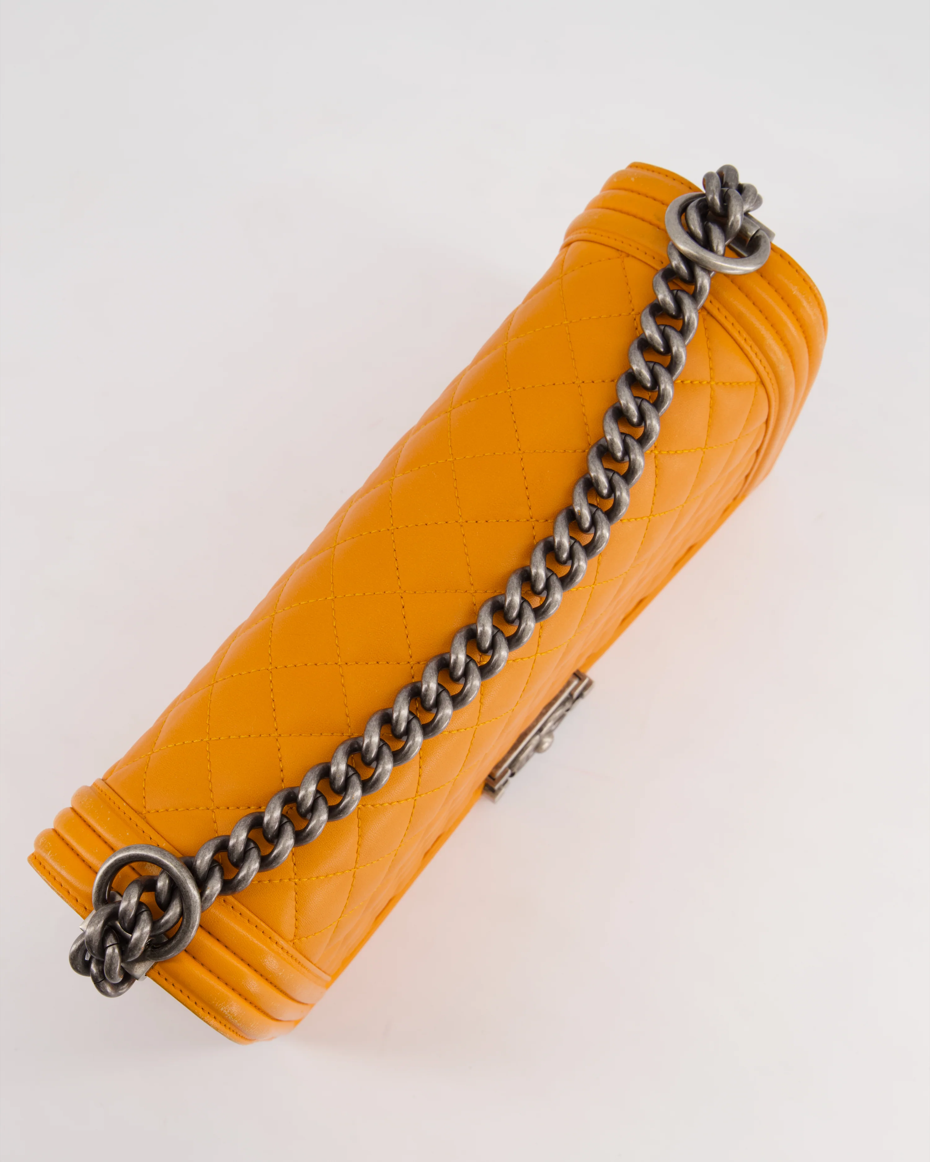 Chanel Orange Medium Boy Bag in Lambskin Leather with Ruthenium Hardware - Image 15