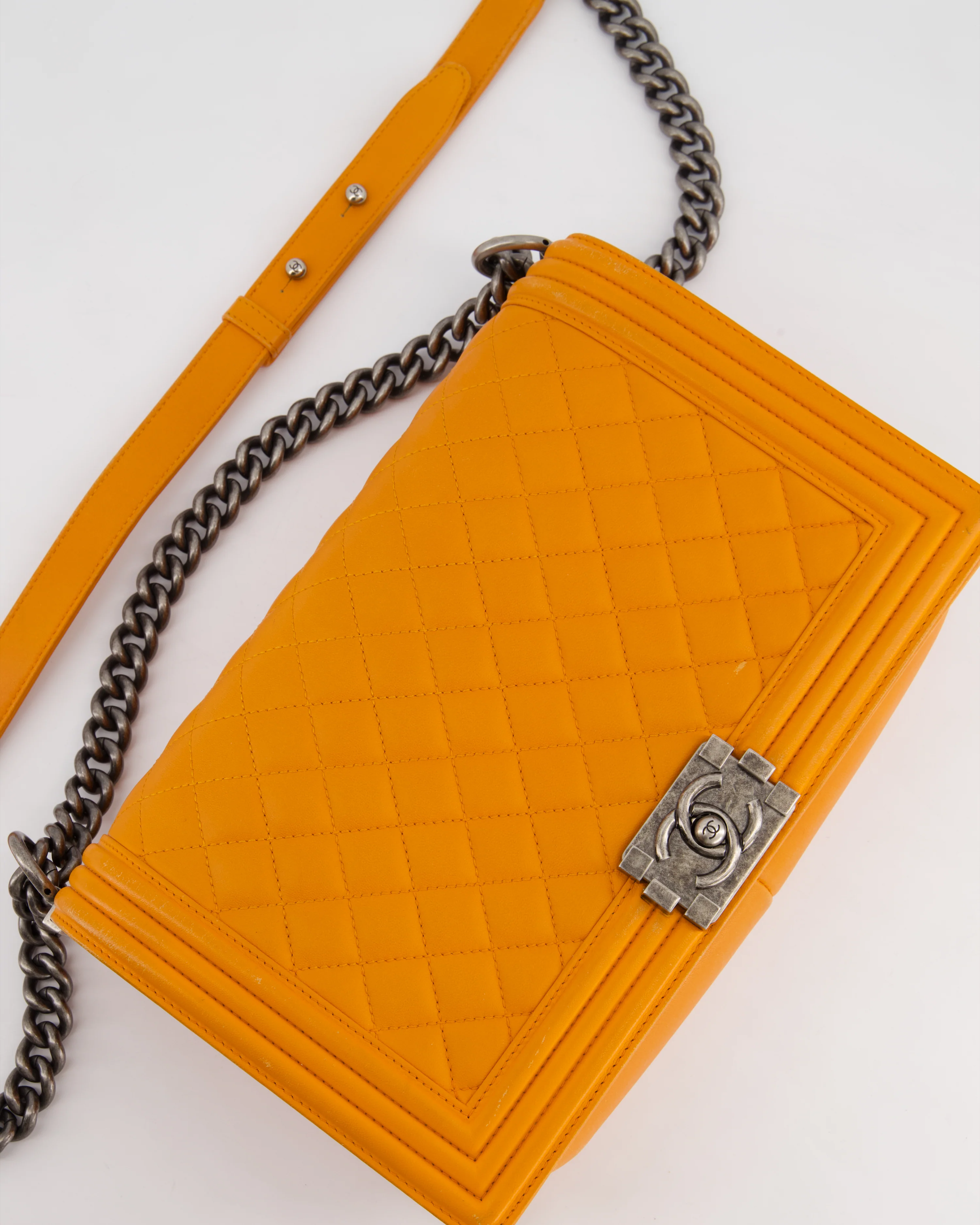 Chanel Orange Medium Boy Bag in Lambskin Leather with Ruthenium Hardware - Image 16