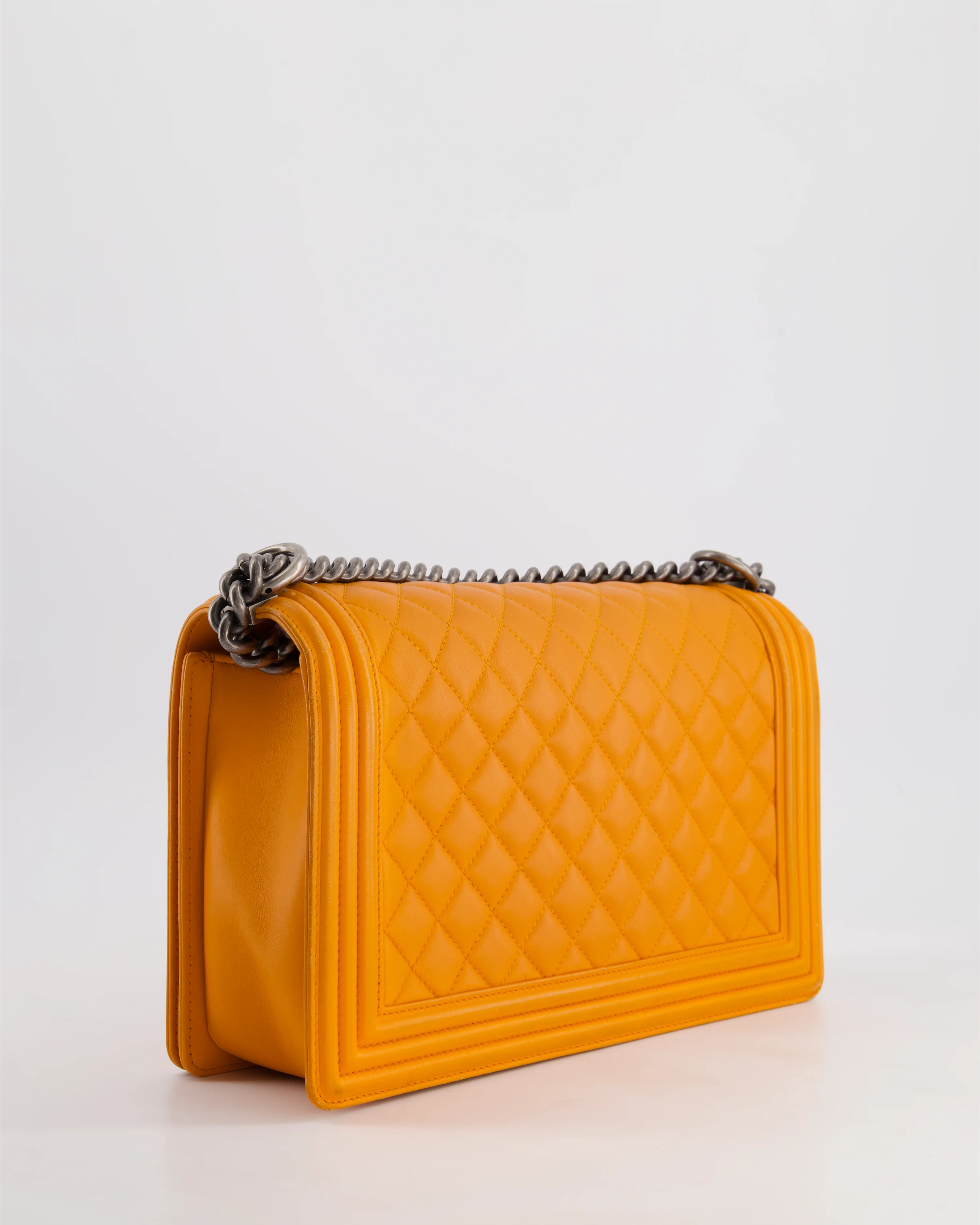 Chanel Orange Medium Boy Bag in Lambskin Leather with Ruthenium Hardware - Image 17