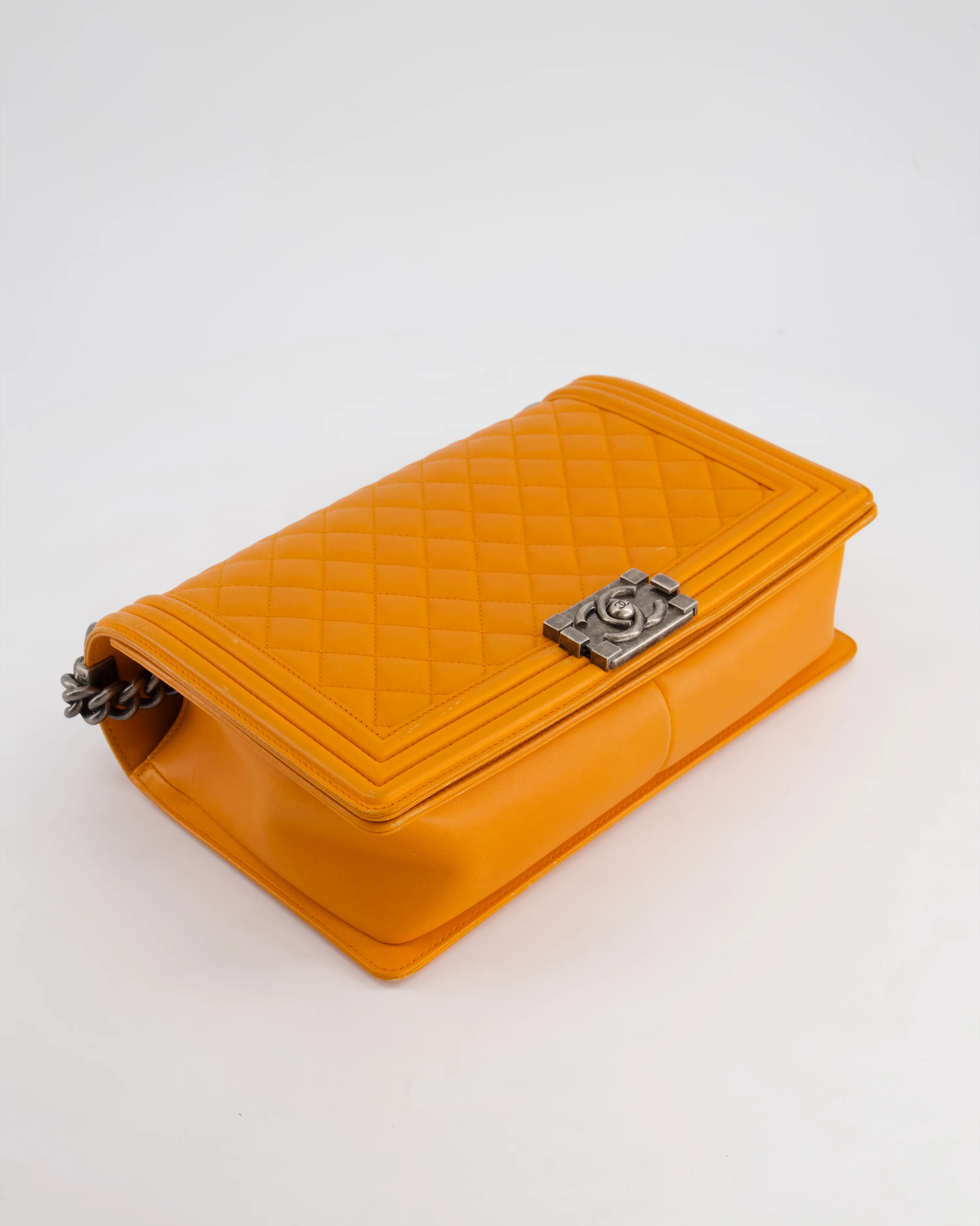 Chanel Orange Medium Boy Bag in Lambskin Leather with Ruthenium Hardware - Image 18