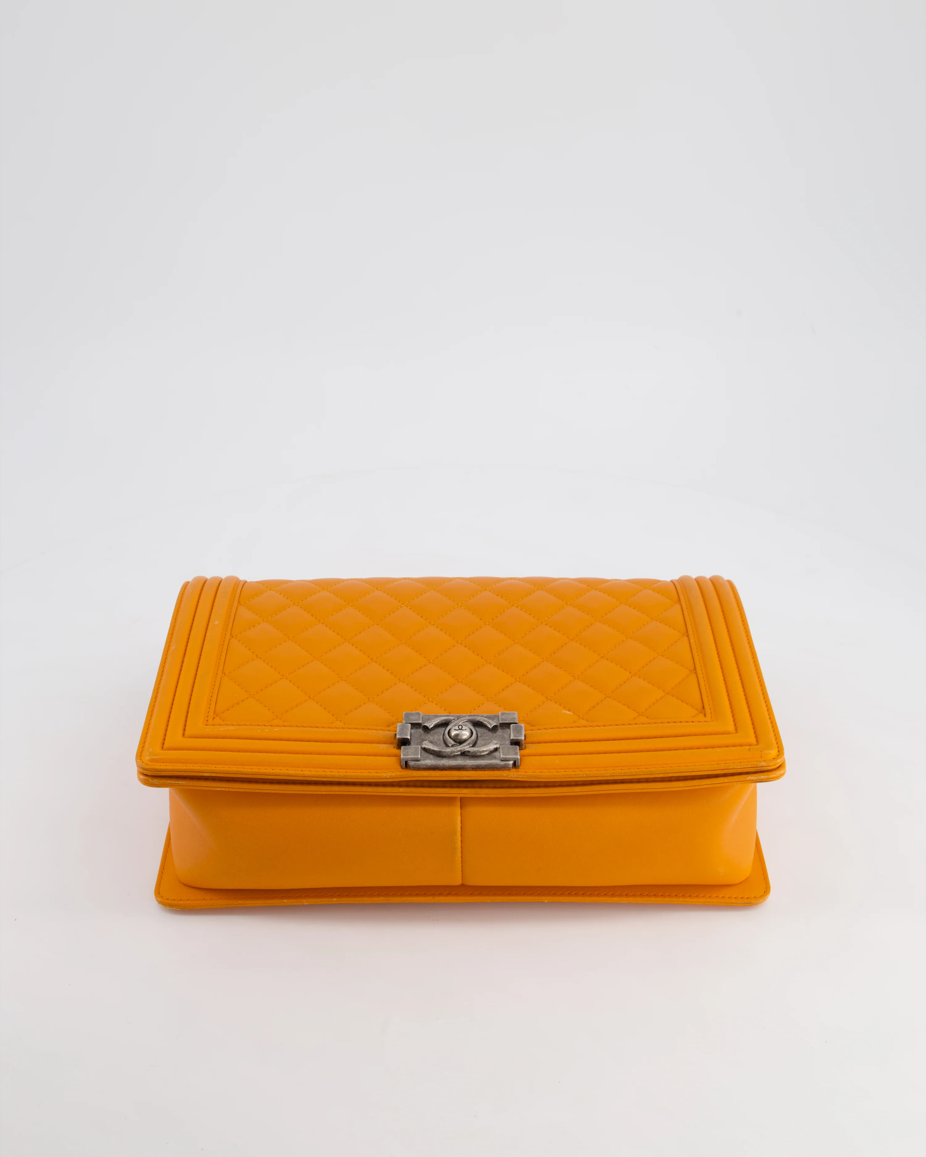 Chanel Orange Medium Boy Bag in Lambskin Leather with Ruthenium Hardware - Image 19
