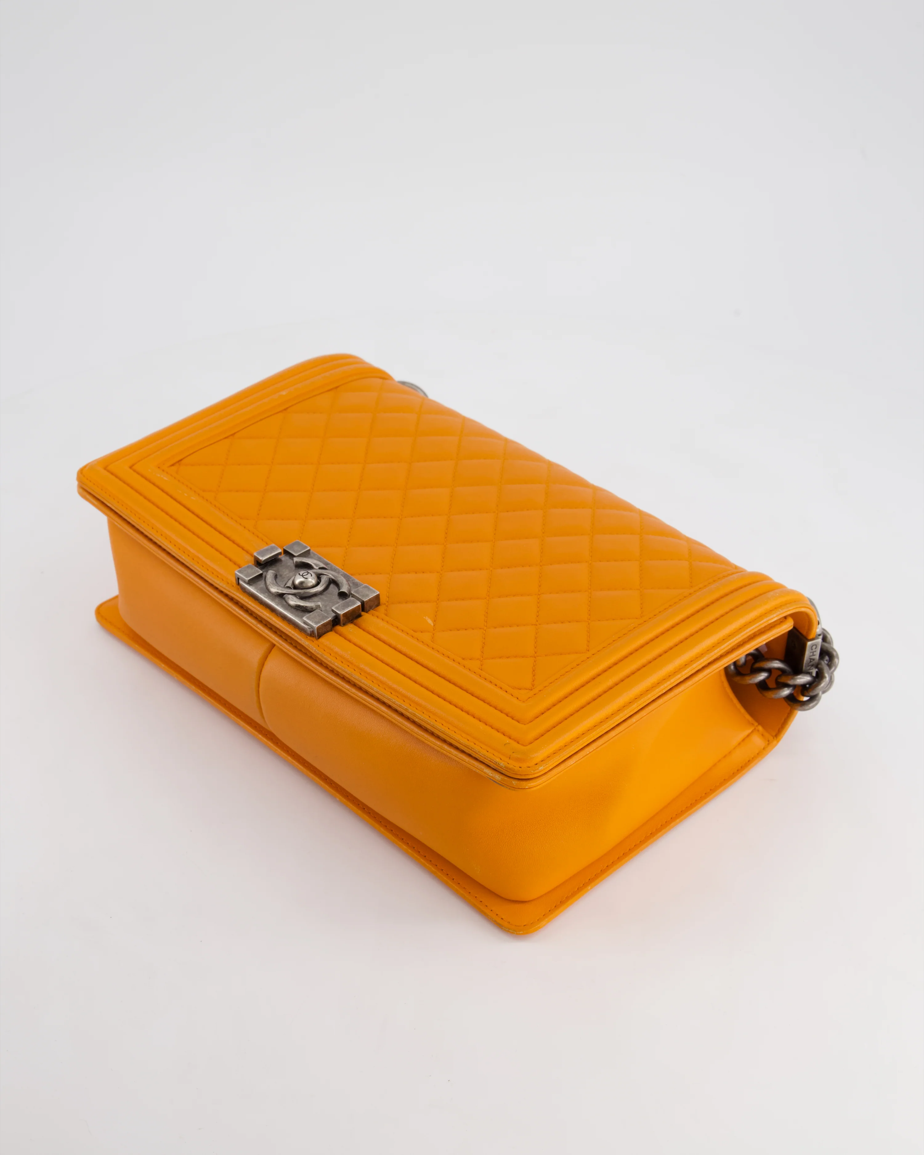 Chanel Orange Medium Boy Bag in Lambskin Leather with Ruthenium Hardware - Image 20