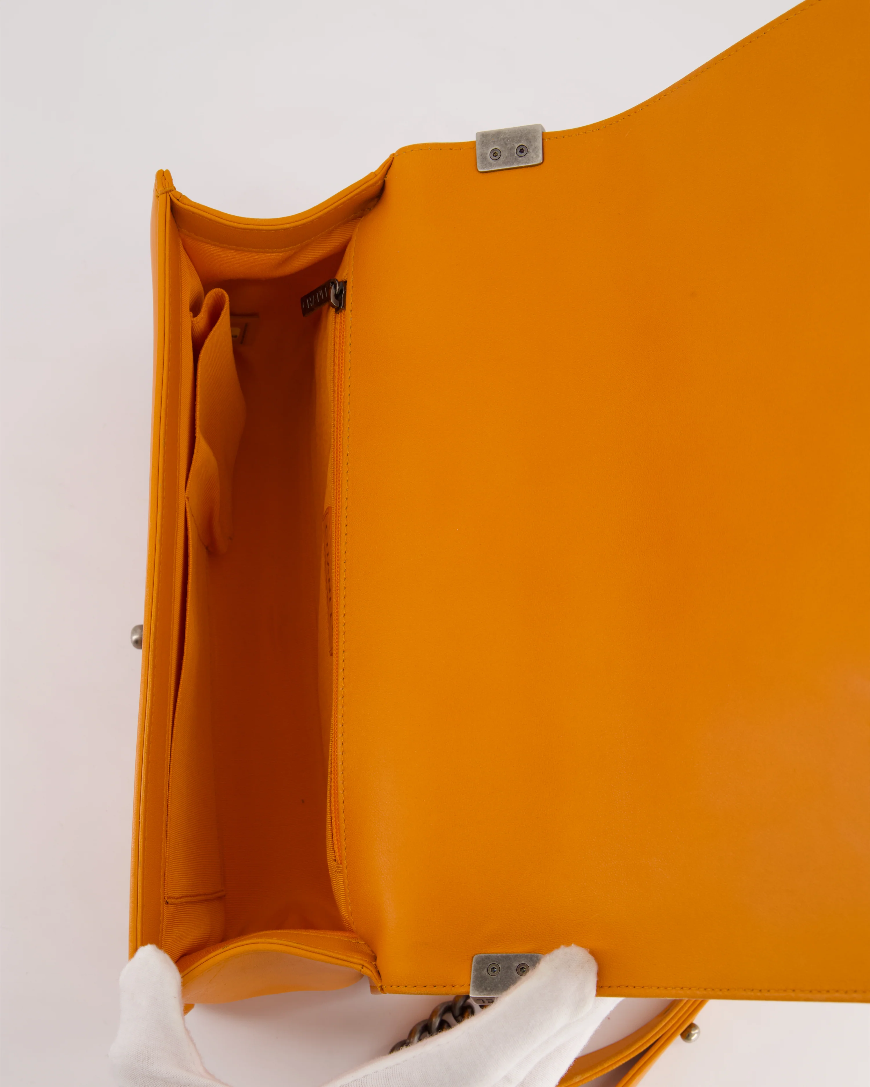 Chanel Orange Medium Boy Bag in Lambskin Leather with Ruthenium Hardware - Image 21