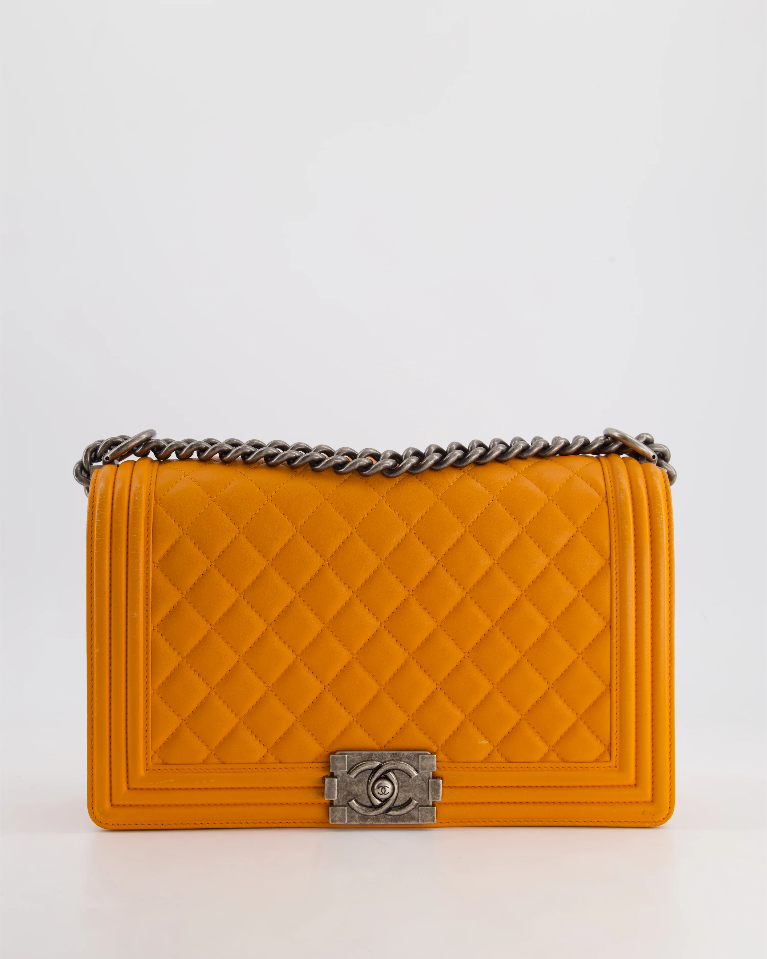 Chanel Orange Medium Boy Bag in Lambskin Leather with Ruthenium Hardware - Image 3