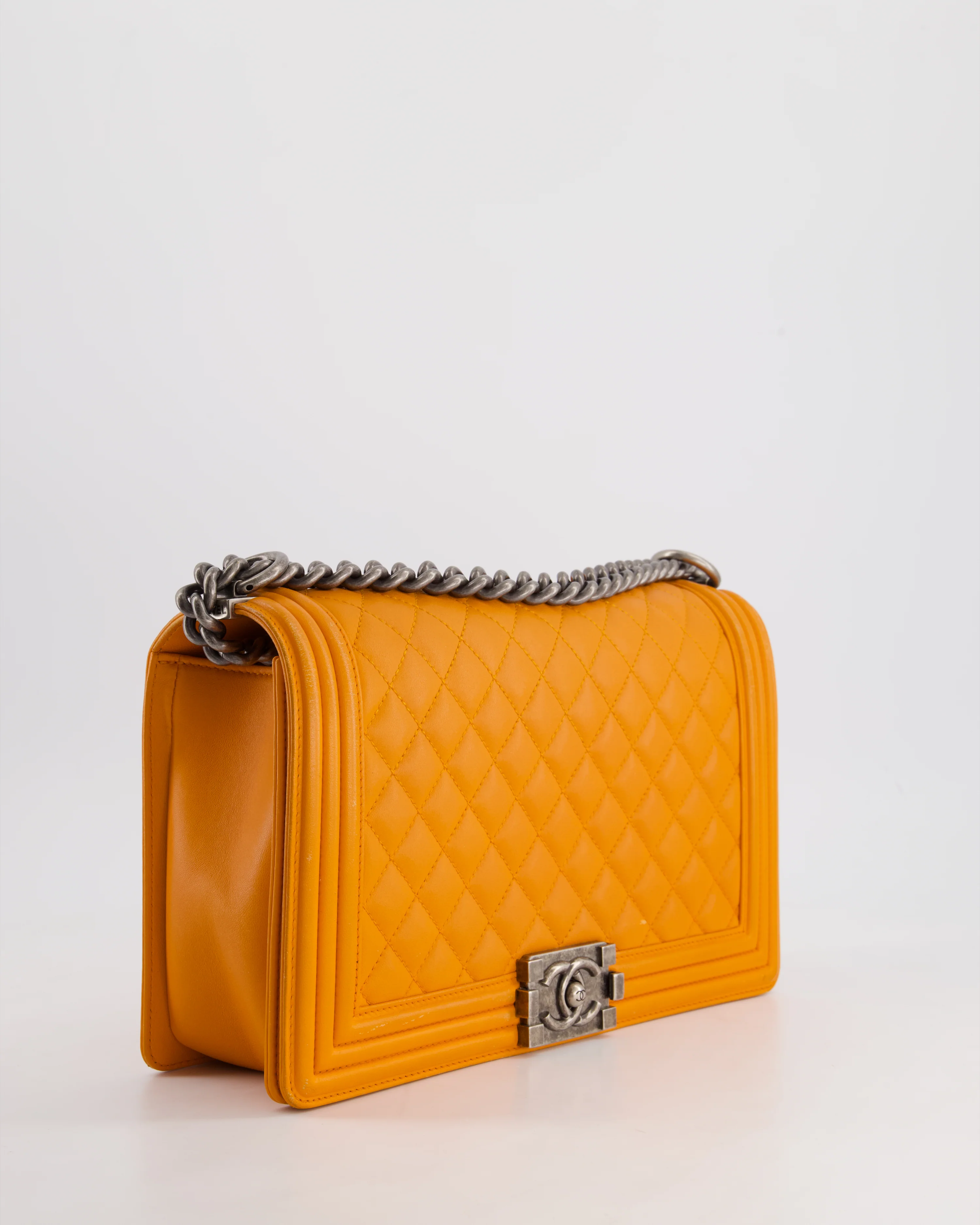 Chanel Orange Medium Boy Bag in Lambskin Leather with Ruthenium Hardware - Image 4