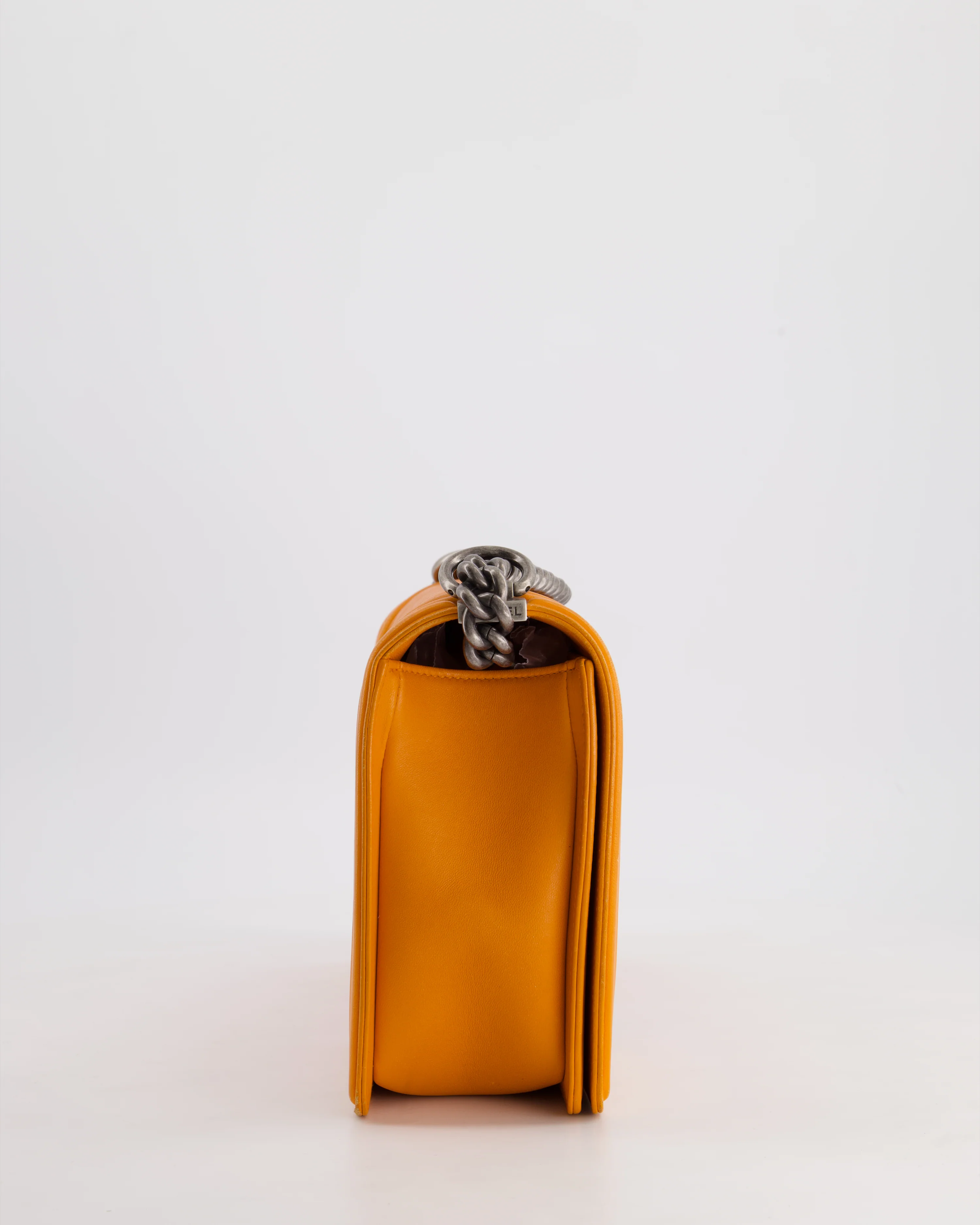 Chanel Orange Medium Boy Bag in Lambskin Leather with Ruthenium Hardware - Image 5