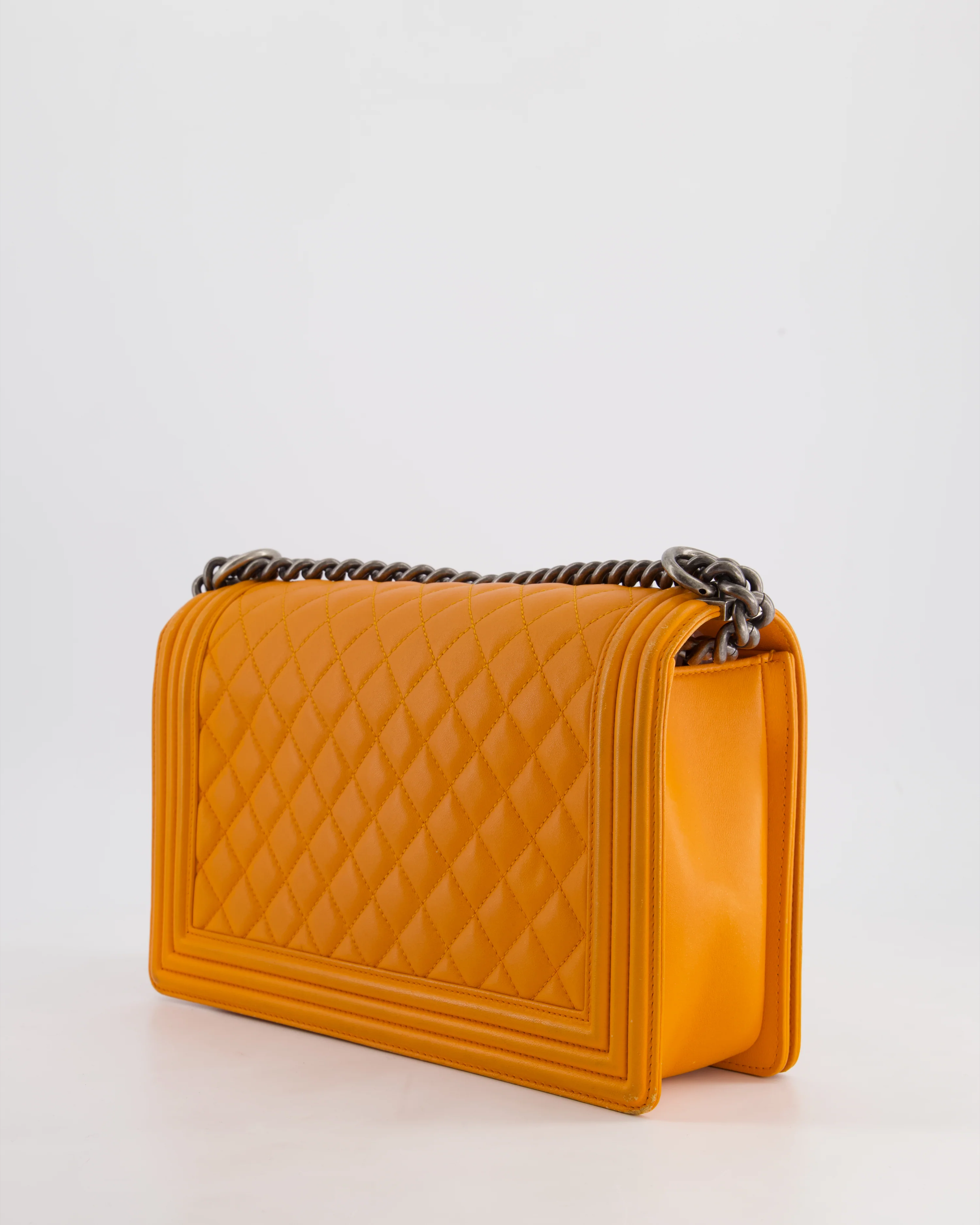 Chanel Orange Medium Boy Bag in Lambskin Leather with Ruthenium Hardware - Image 6