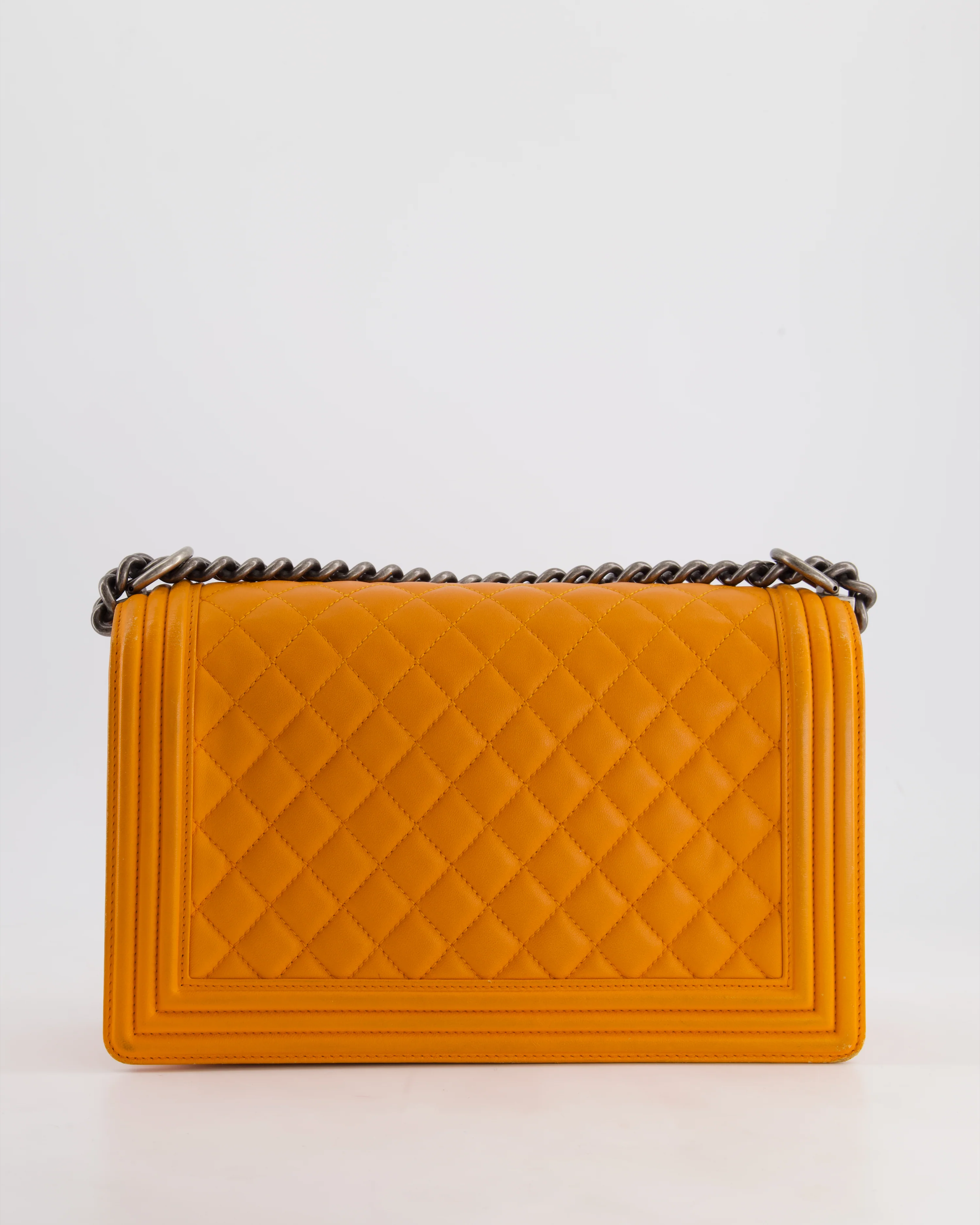 Chanel Orange Medium Boy Bag in Lambskin Leather with Ruthenium Hardware - Image 7