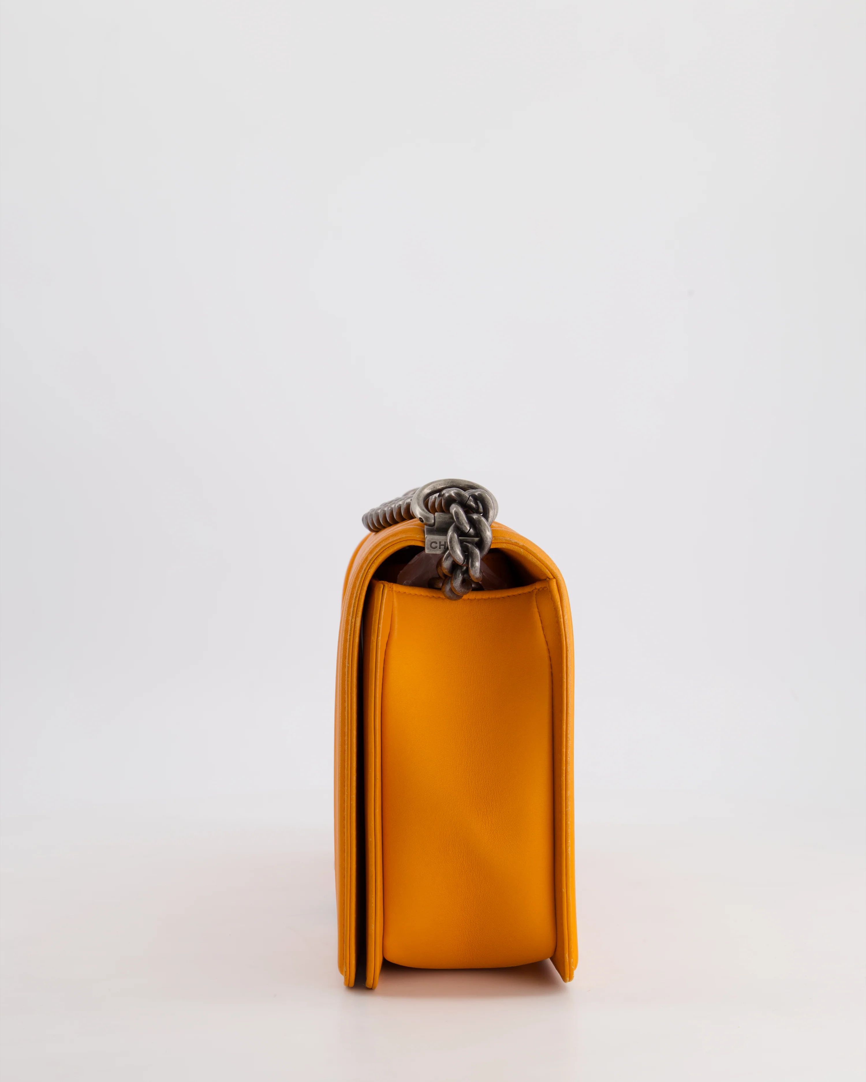 Chanel Orange Medium Boy Bag in Lambskin Leather with Ruthenium Hardware - Image 8