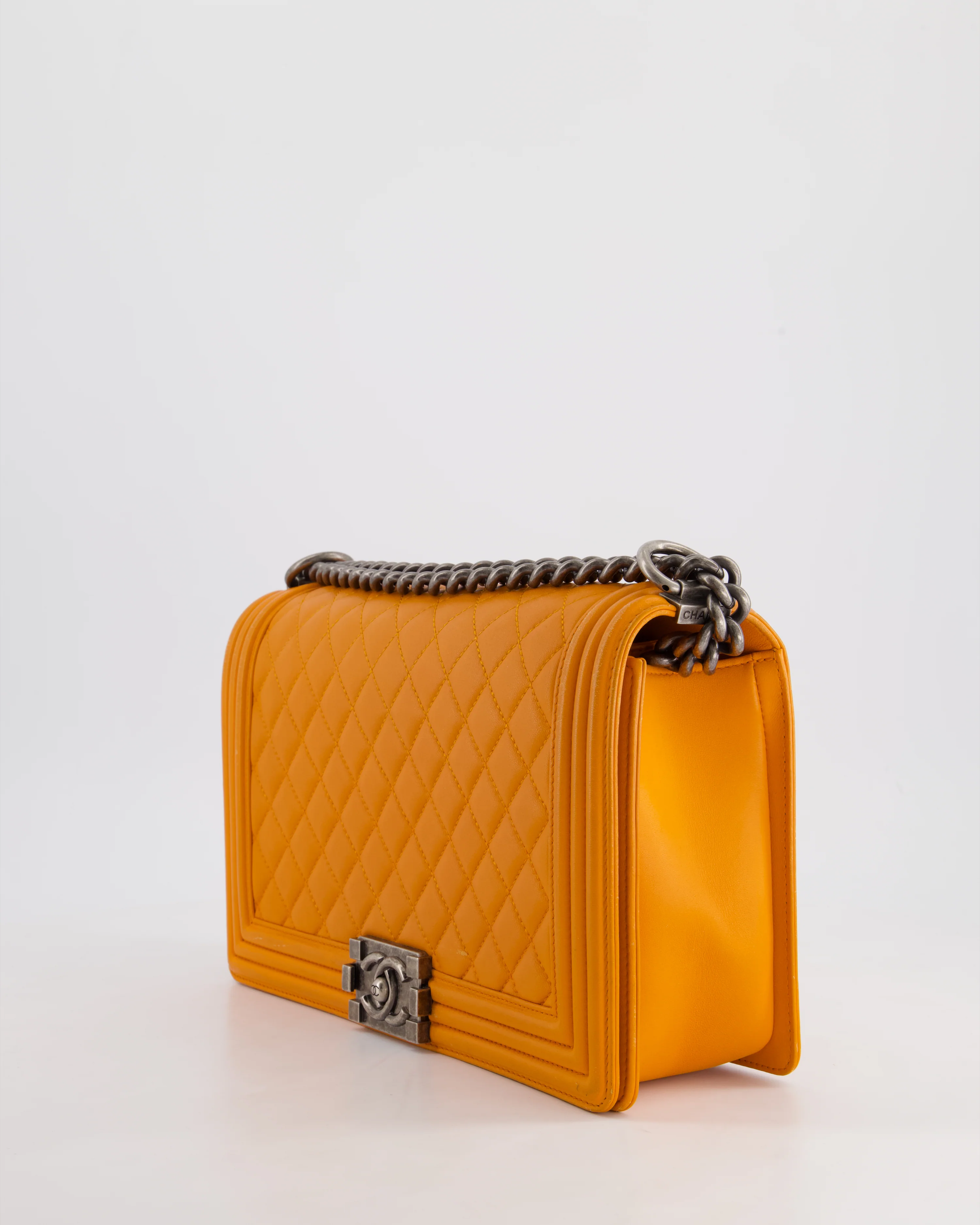 Chanel Orange Medium Boy Bag in Lambskin Leather with Ruthenium Hardware - Image 9