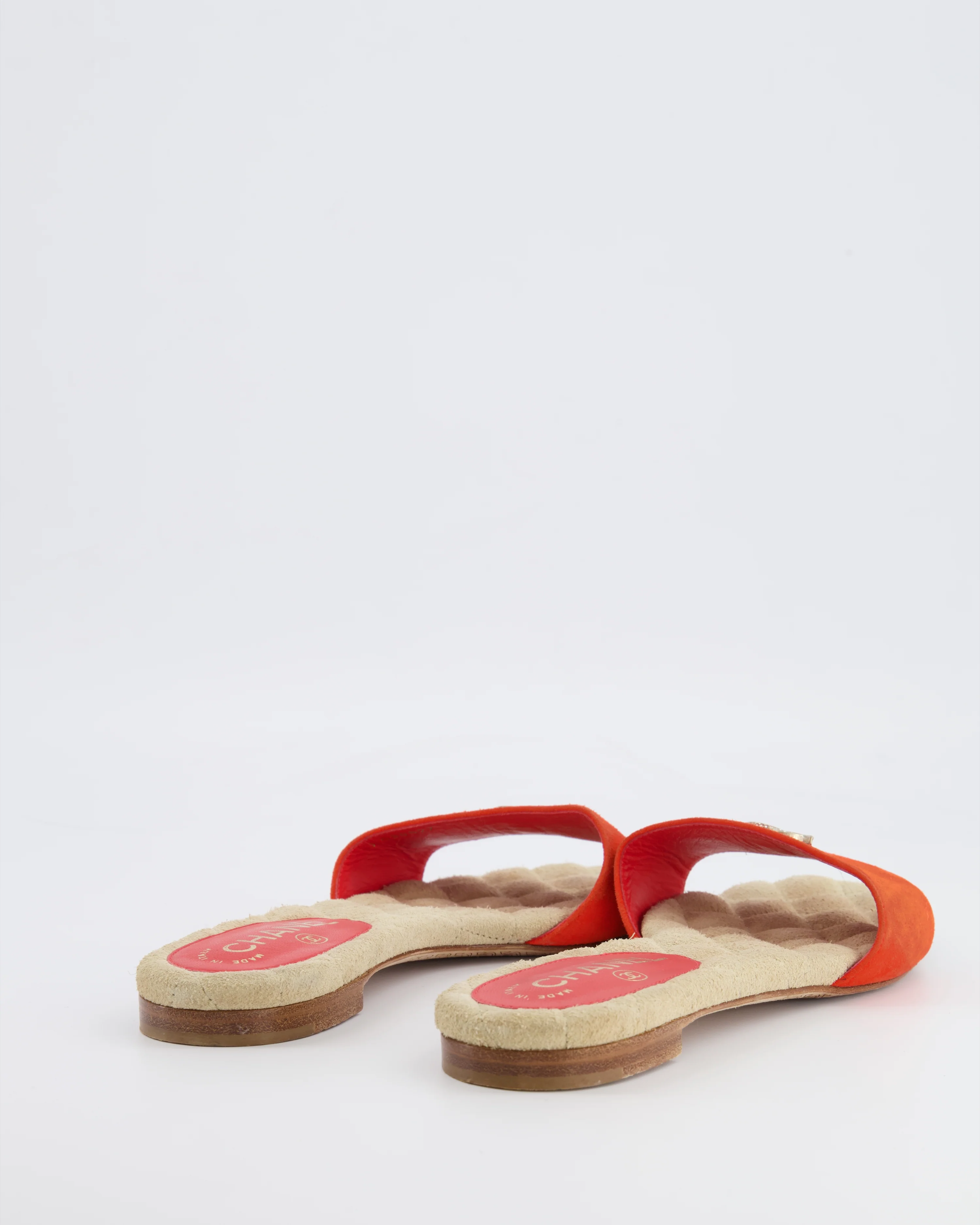 Chanel Orange Suede Mules with Crystal CC Logo Details Size 38.5 - Image 3