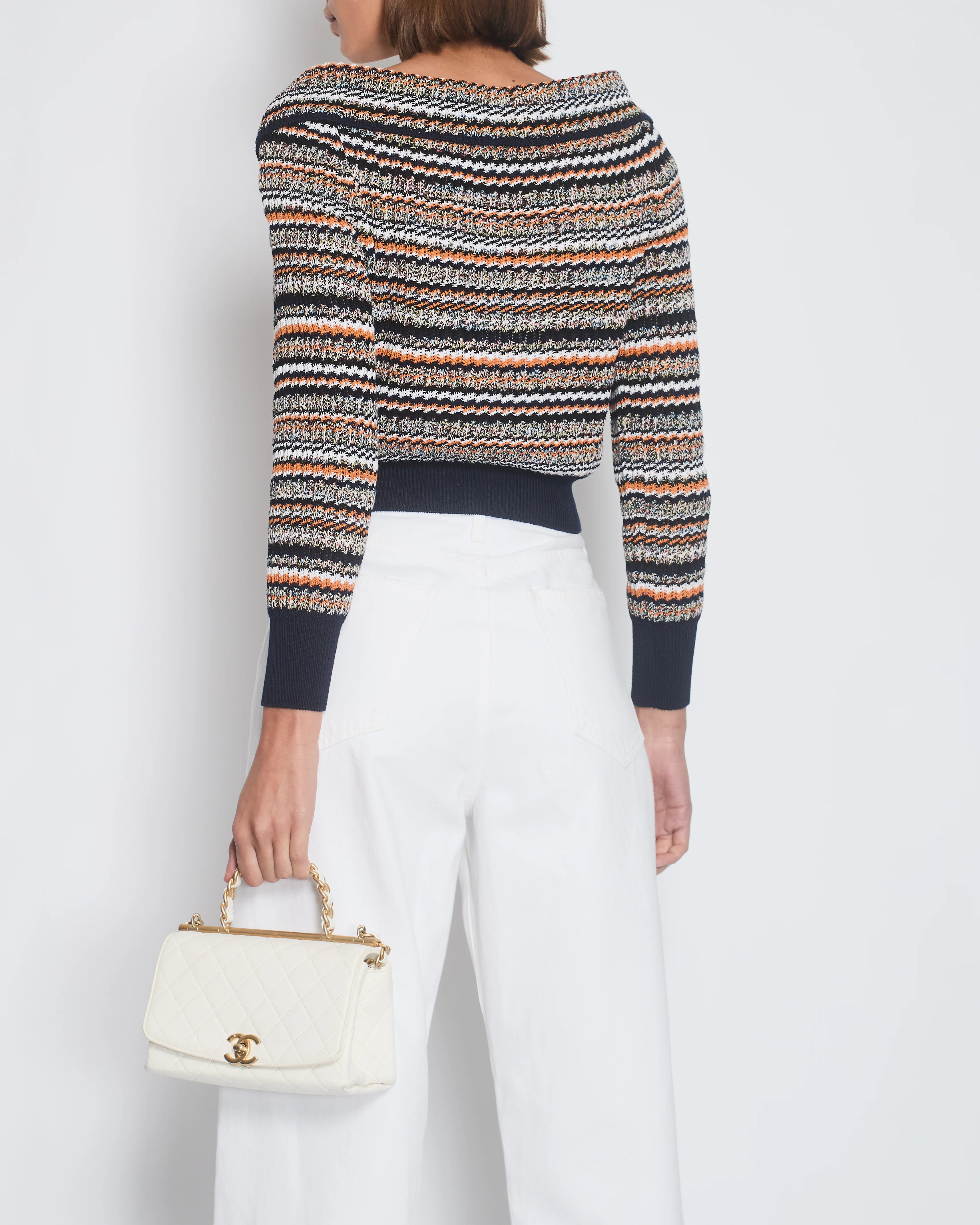 Chanel Orange, White & Navy Tweed Zip Up Cardigan FR 36 (UK 8) - Image 2