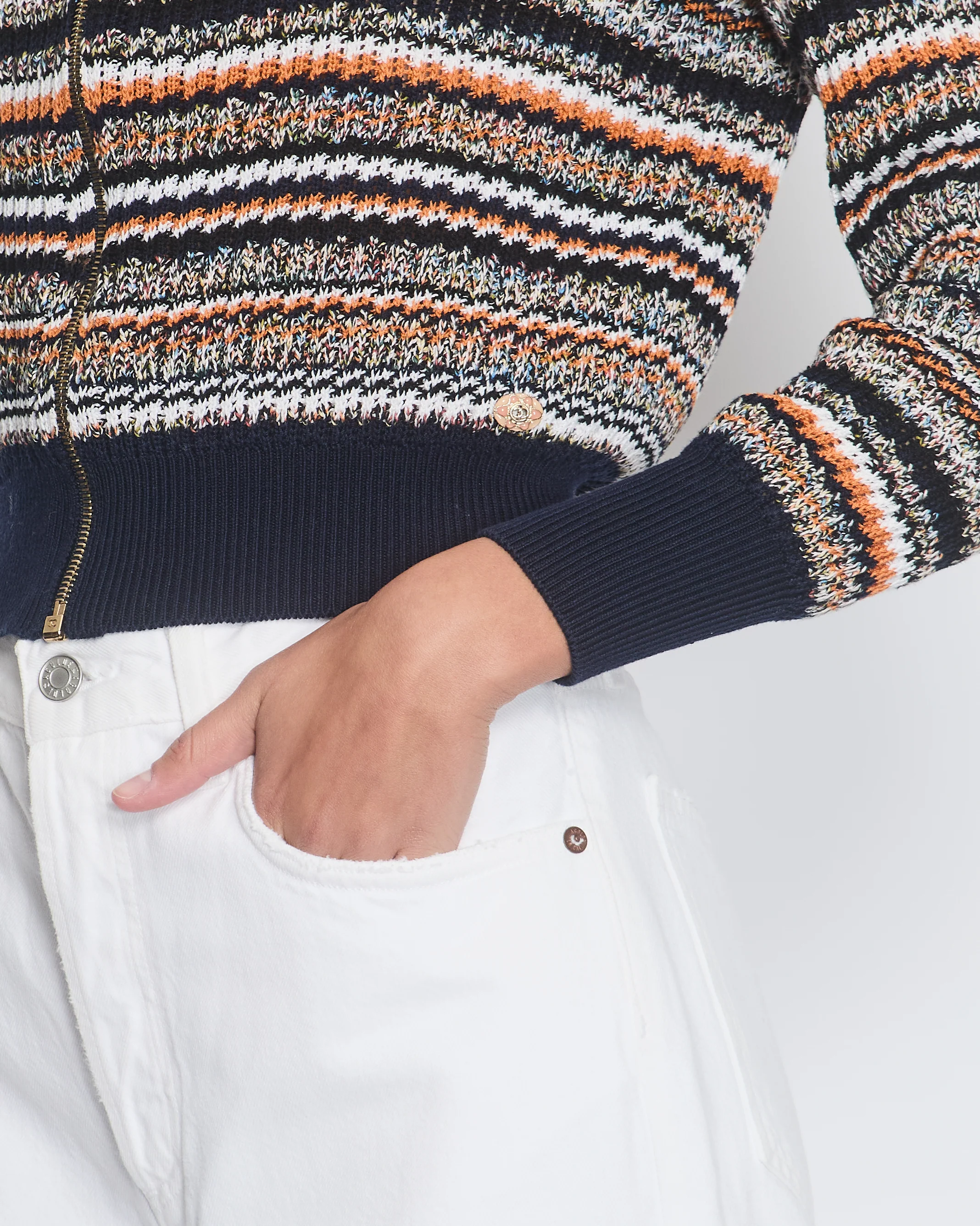Chanel Orange, White & Navy Tweed Zip Up Cardigan FR 36 (UK 8) - Image 3