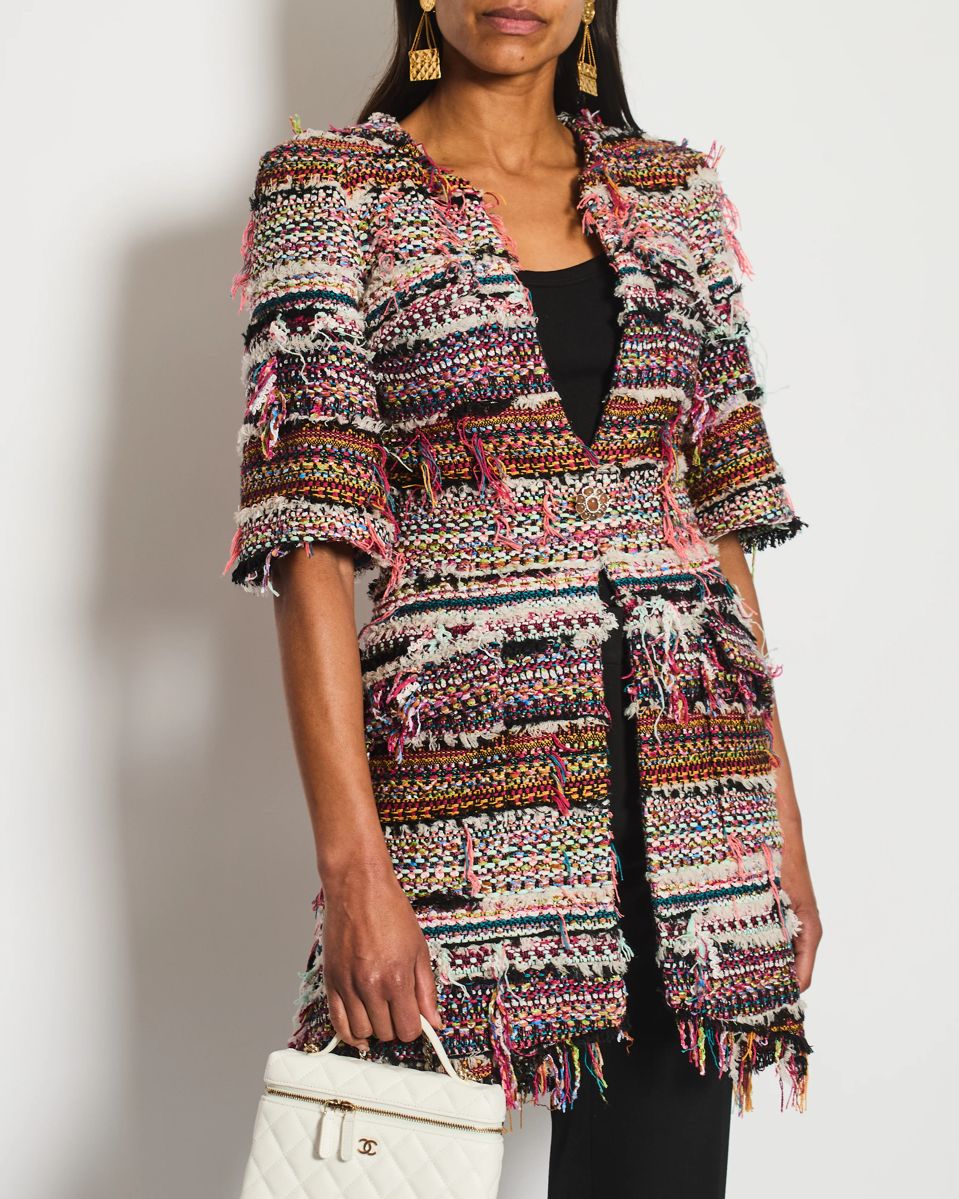 Chanel Paris/Dubai 2015 Pink Fantasy Set Frayed Tweed Short Sleeve Jacket Size FR 34 (UK 6) - Image 2