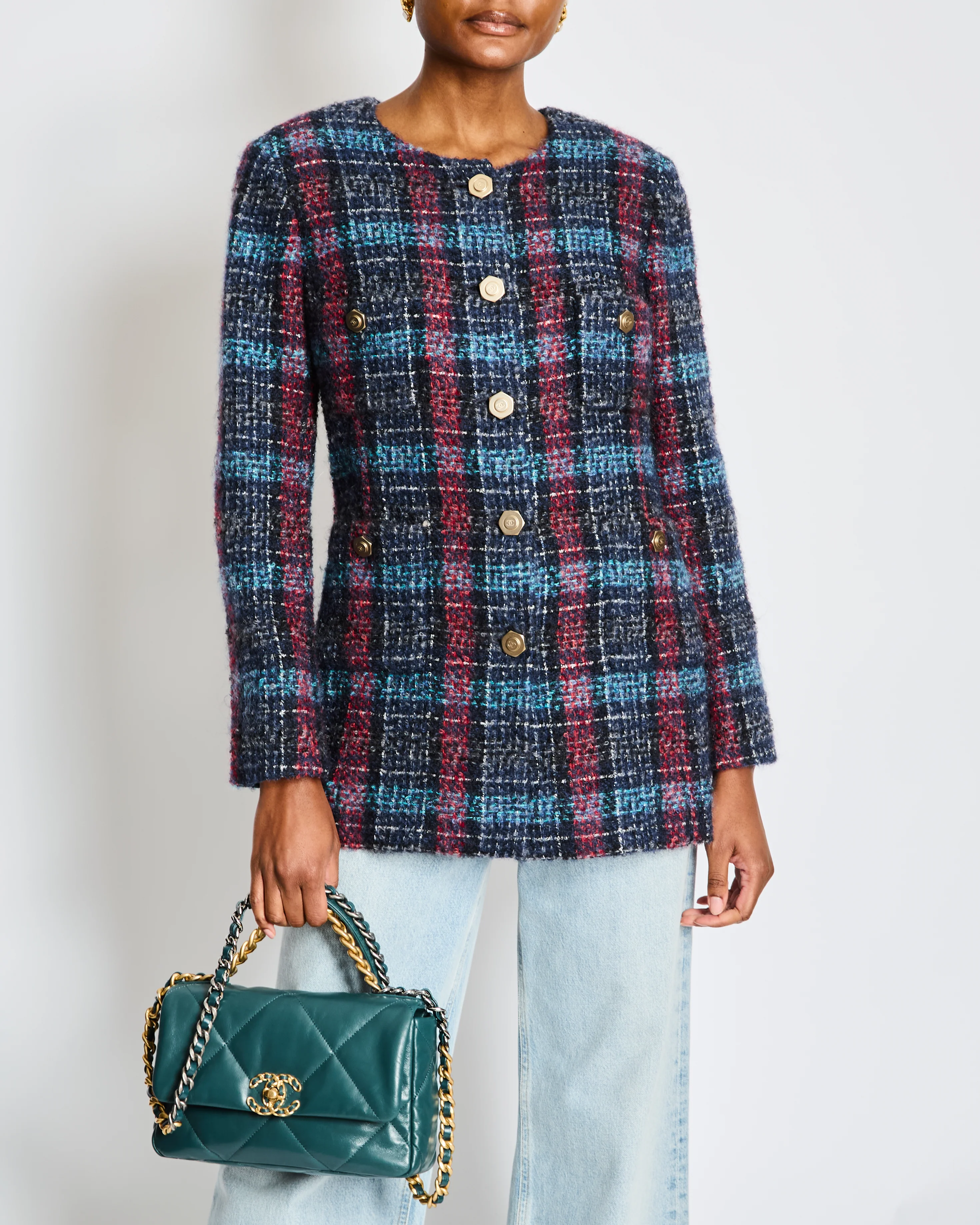 Chanel Navy Paris/Hamburg 2018 Métiers d'art Lesage Tweed Collarless Jacket Size FR 42 (UK 14)
