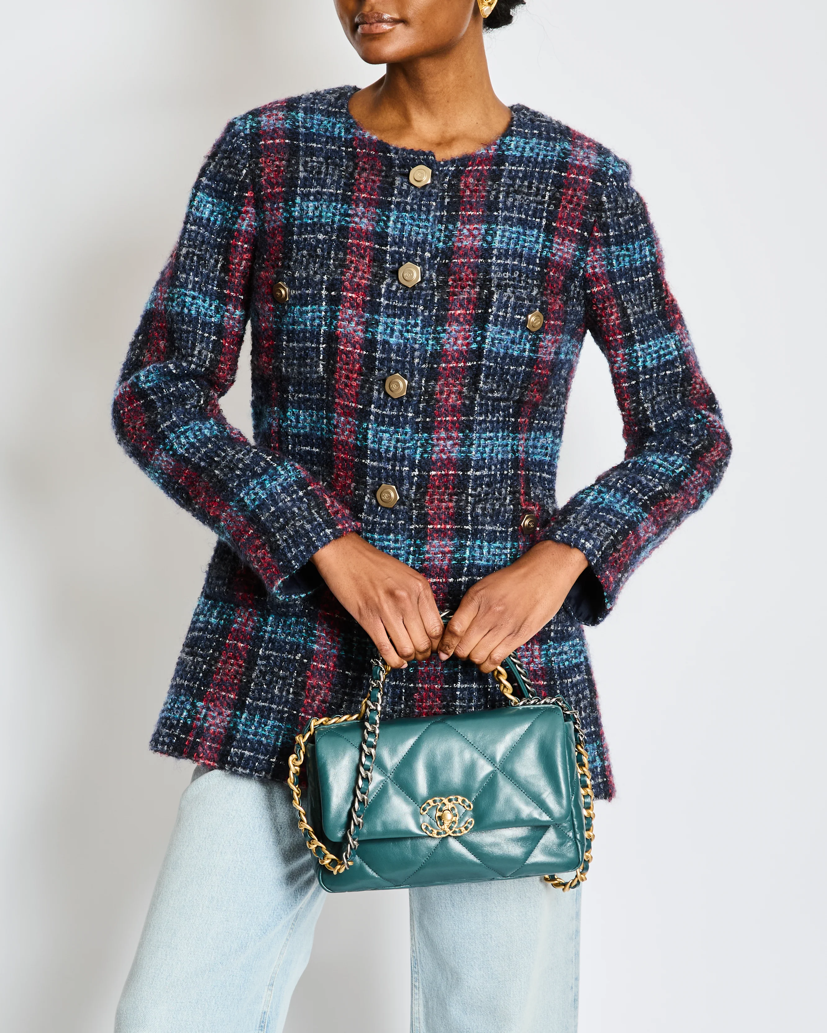 Chanel Navy Paris/Hamburg 2018 Métiers d'art Lesage Tweed Collarless Jacket Size FR 42 (UK 14) - Image 2