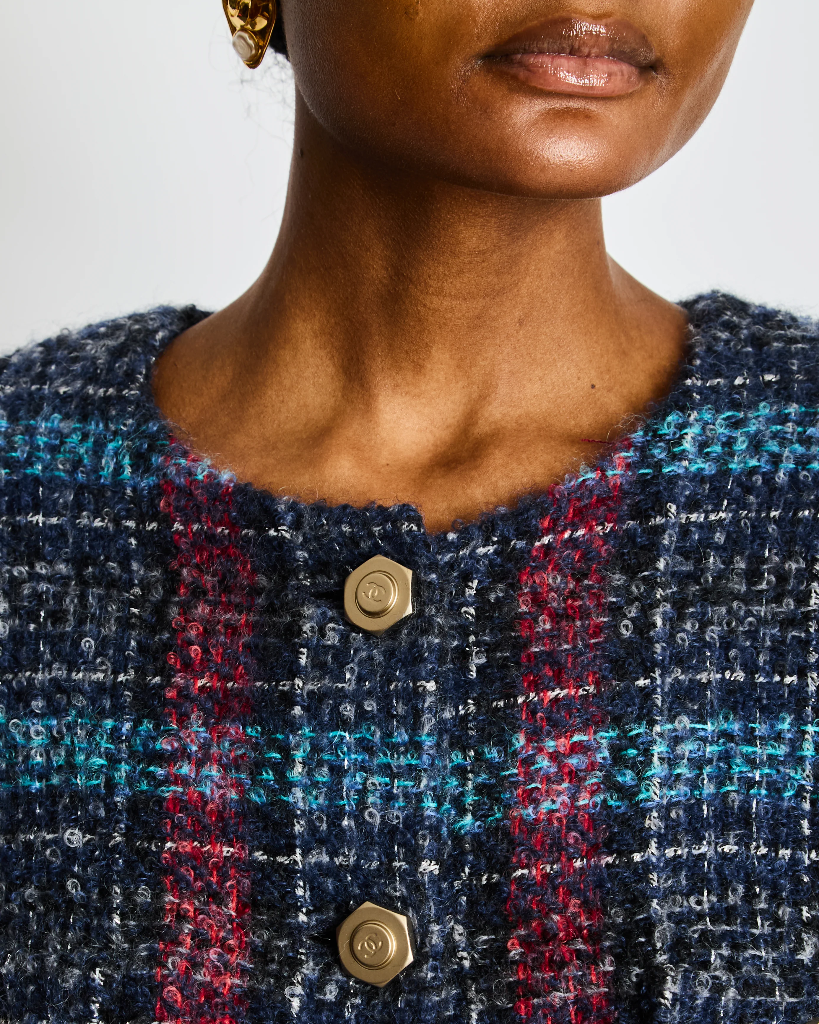 Chanel Navy Paris/Hamburg 2018 Métiers d'art Lesage Tweed Collarless Jacket Size FR 42 (UK 14) - Image 3
