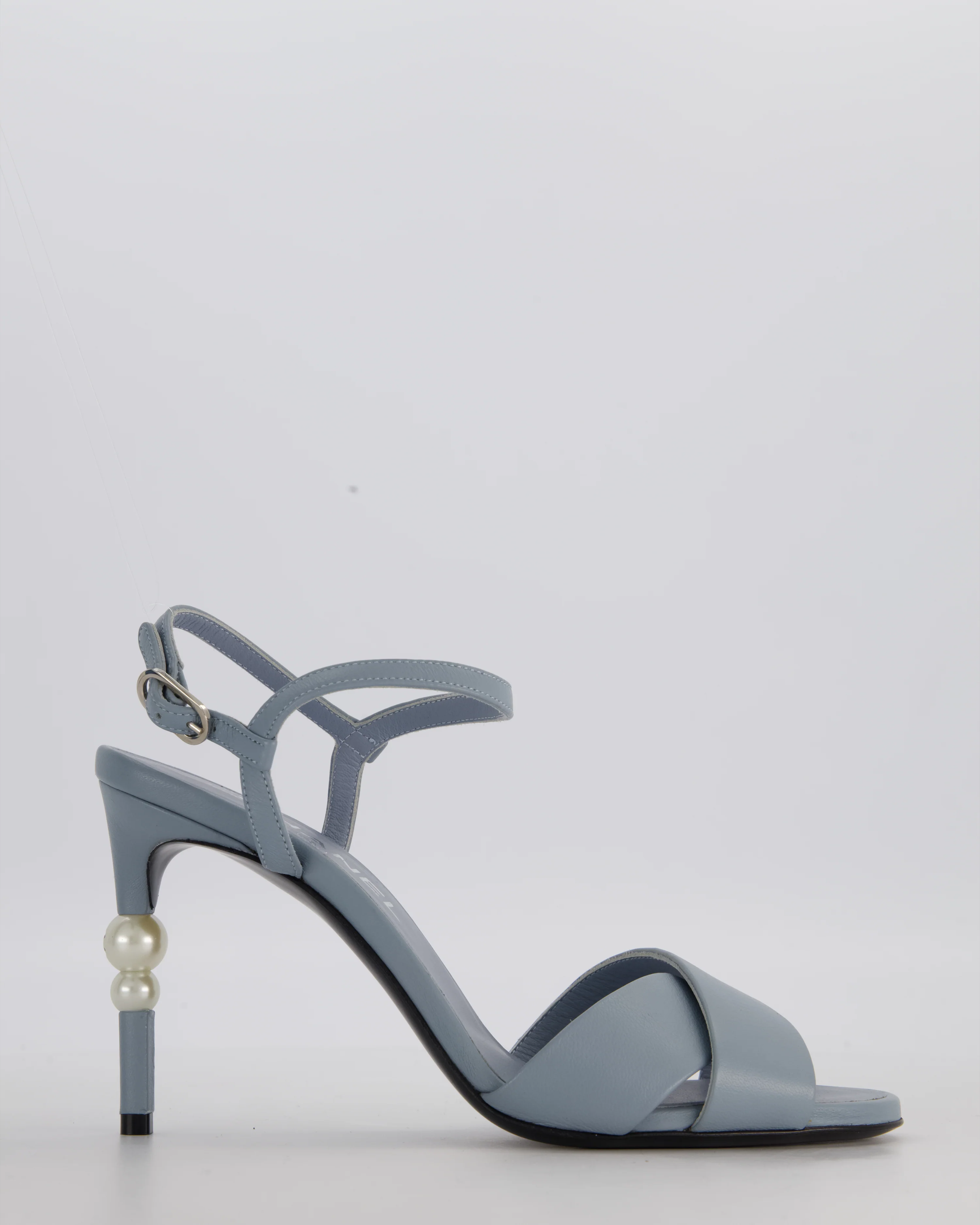 *HOT* Chanel Pastel Blue Open-Toe CC Pearl Heels Size EU 37.5