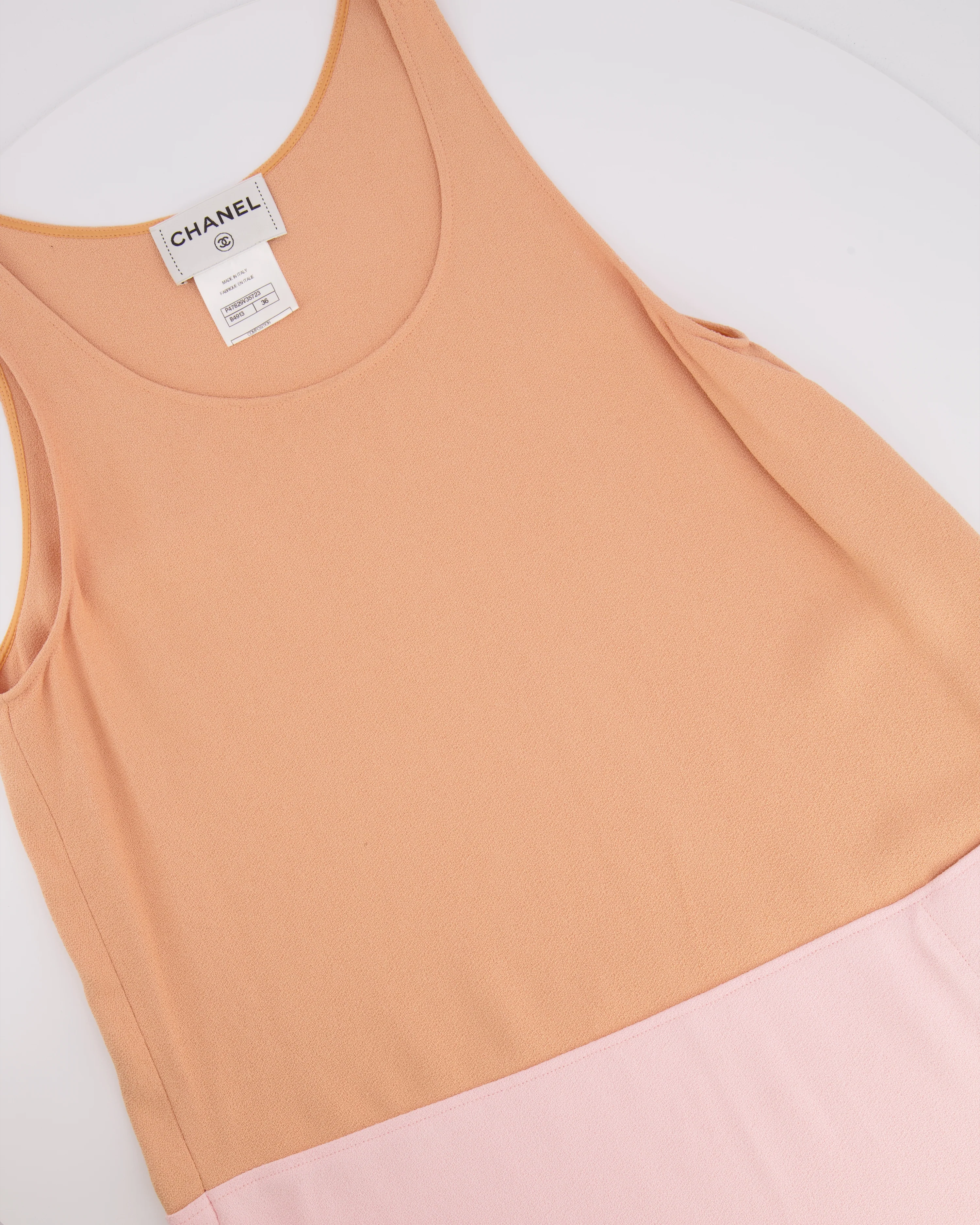 Chanel 14P Pastel Orange and Pink Sleeveless Top with White CC Logo Pearl Details Size FR 36 (UK 8) - Image 5