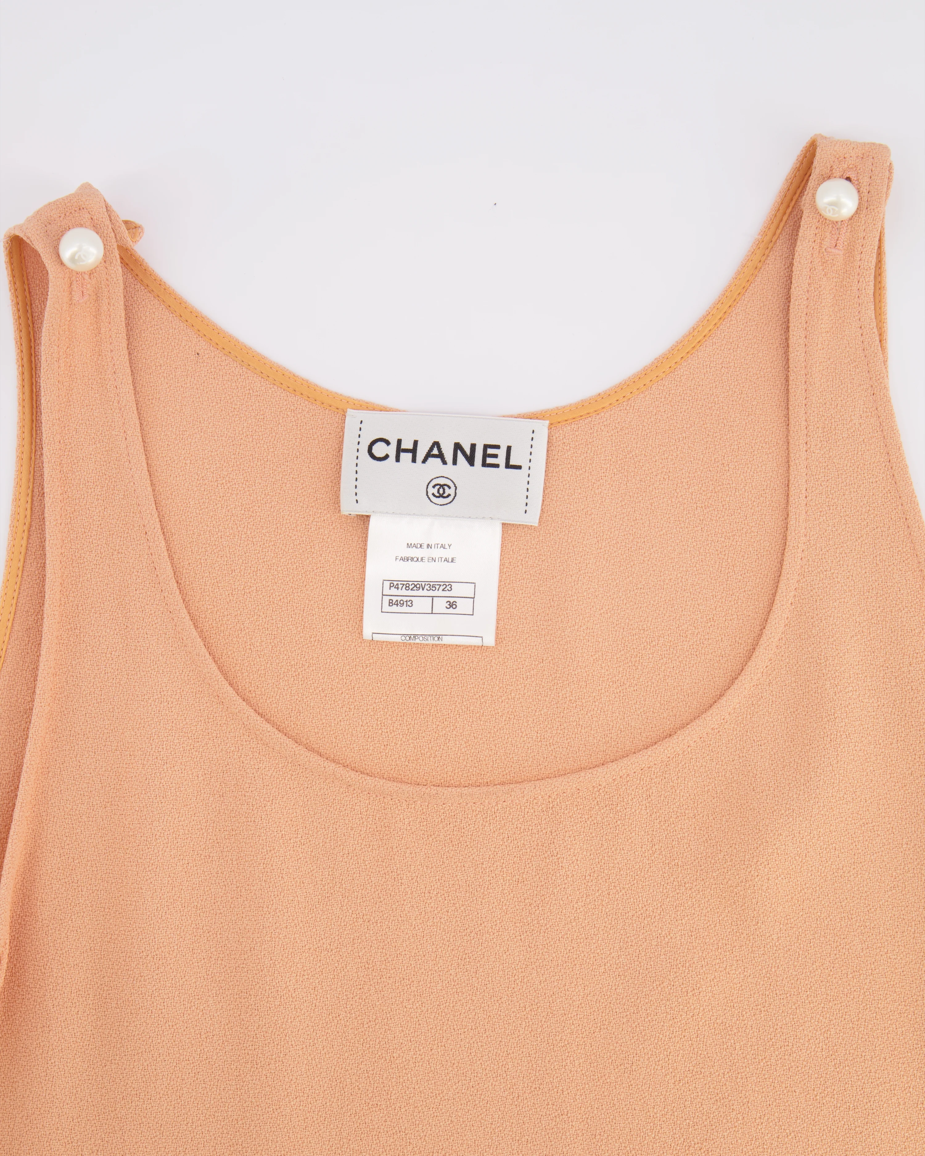 Chanel 14P Pastel Orange and Pink Sleeveless Top with White CC Logo Pearl Details Size FR 36 (UK 8) - Image 7