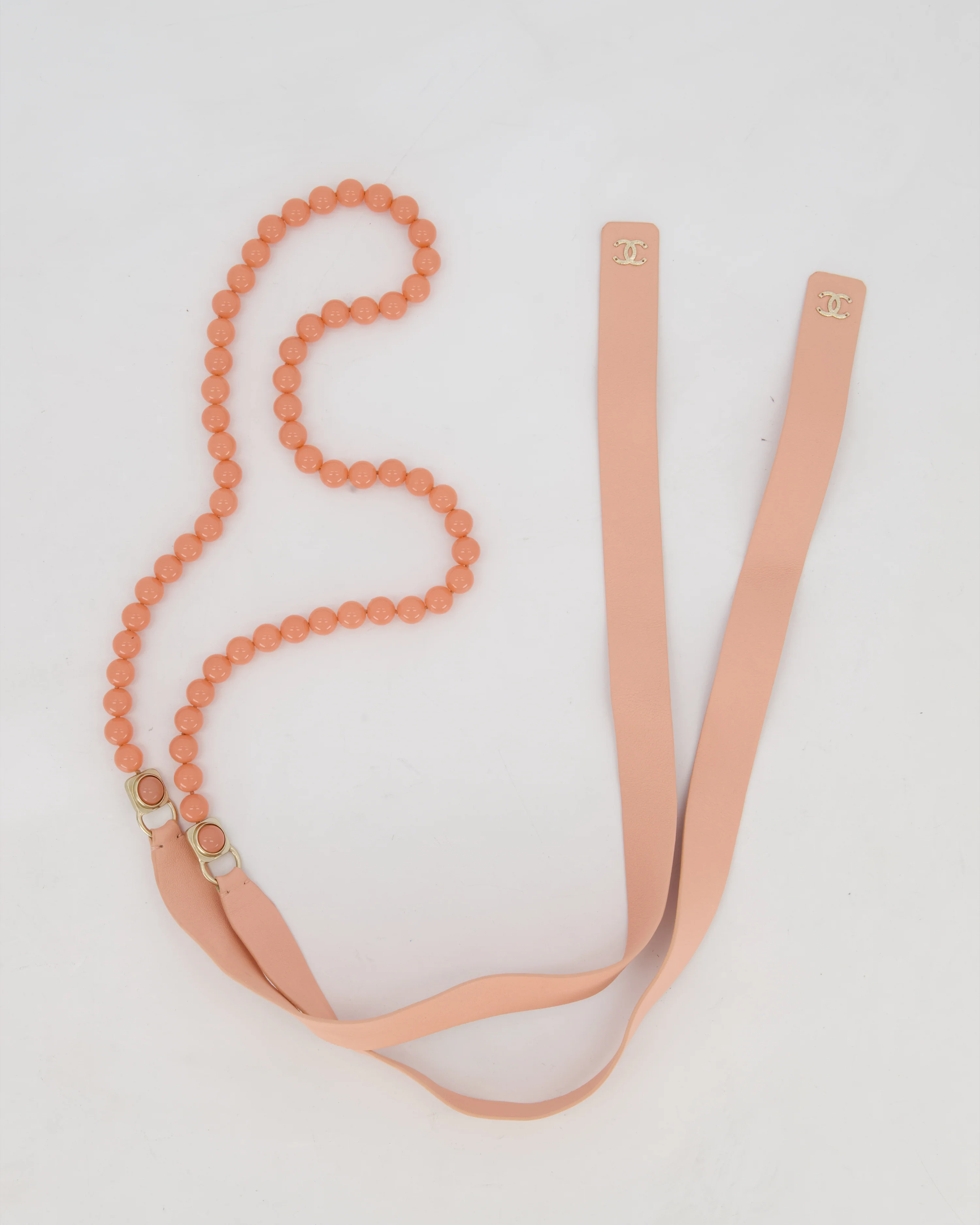 Chanel Pastel Pink Beaded CC Belt with Leather Logo Detail Size 80cm - Image 3