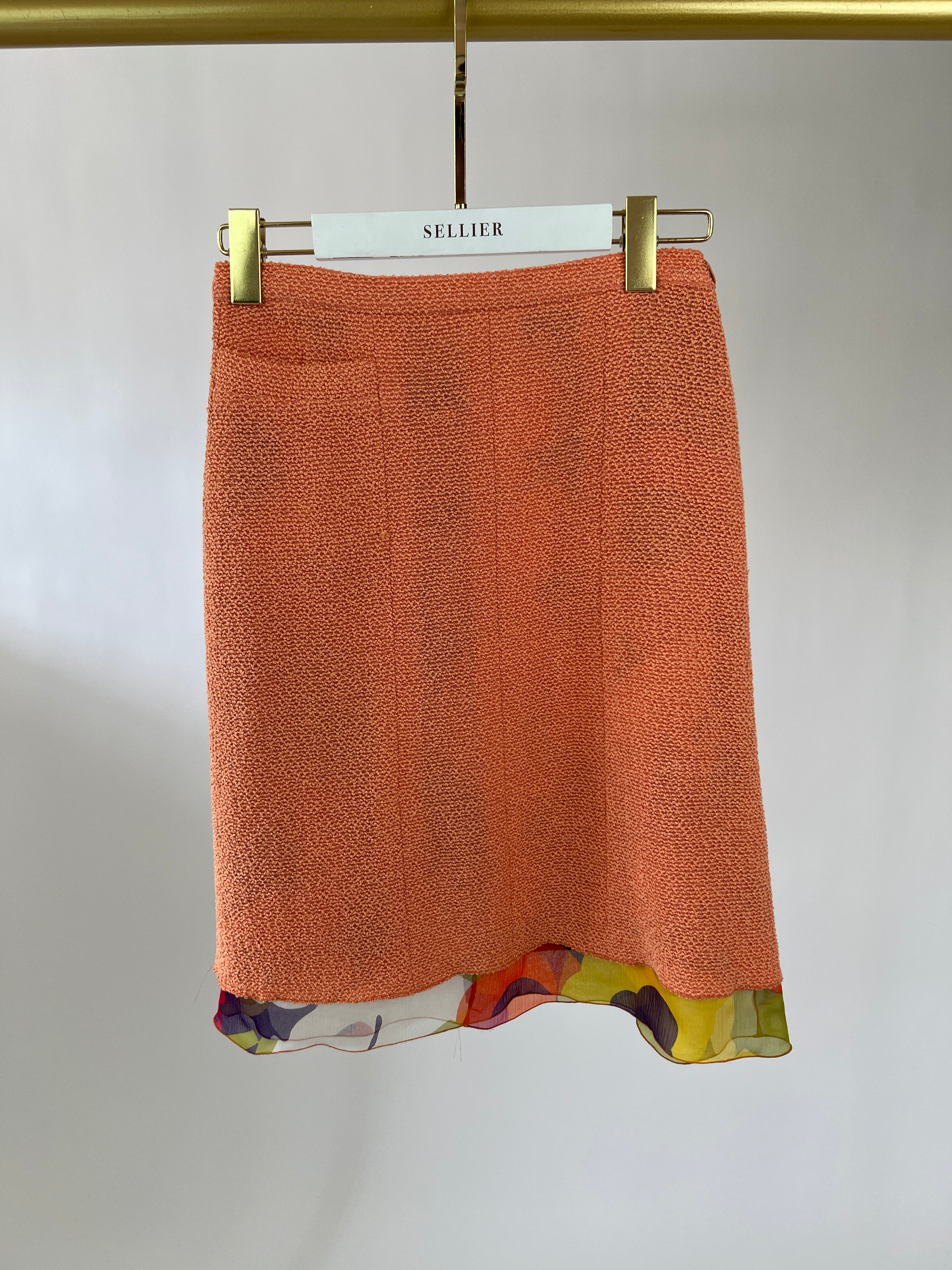 *FIRE PRICE* Chanel Peach Three Piece Set with Multicoloured Silk Trim and Shoulder Pad Detailing FR 38 (UK 10) - Image 15