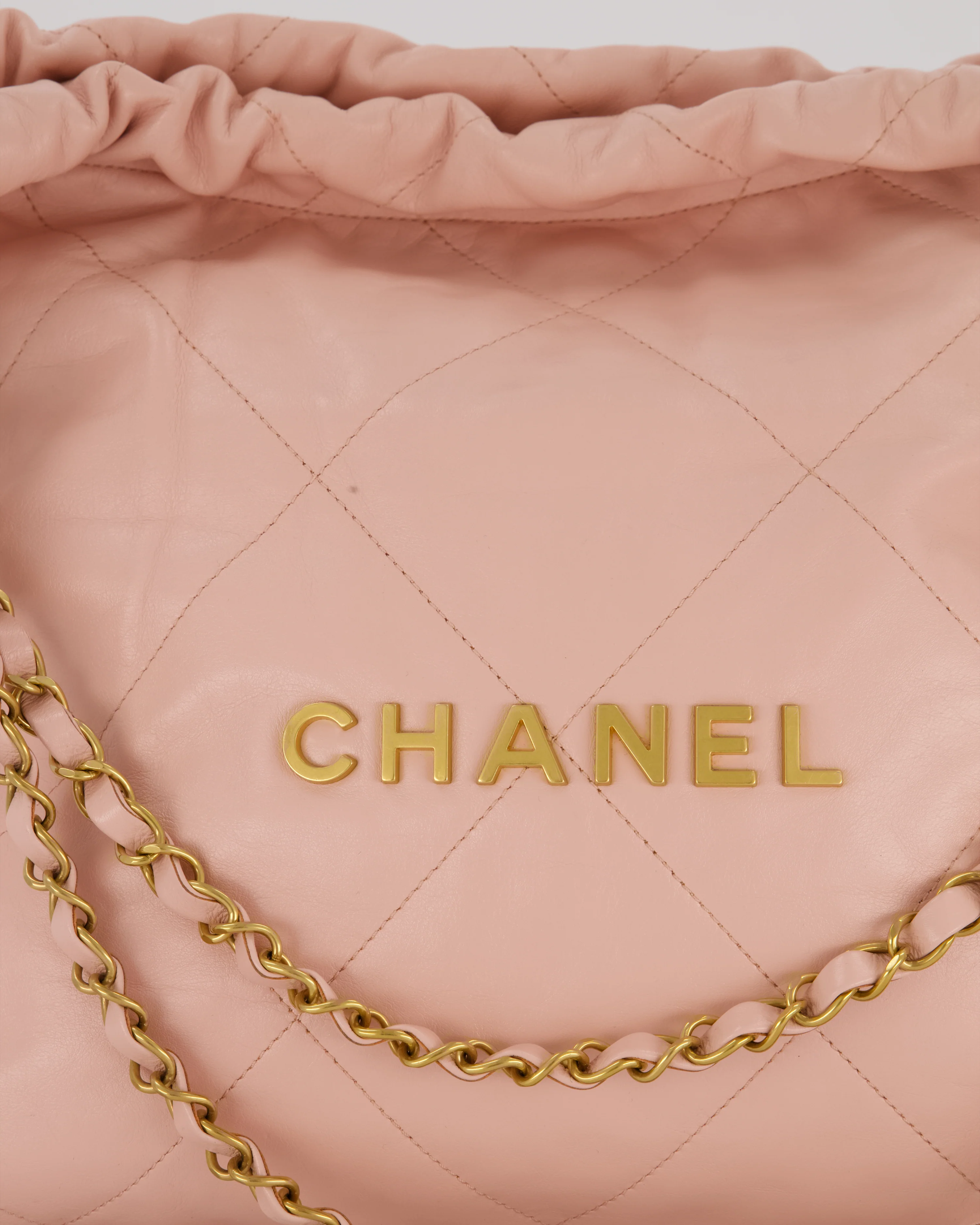 Chanel 22 Small Bag in Pink Quilted Aged Calfskin Leather with Champagne Gold Hardware - Image 13