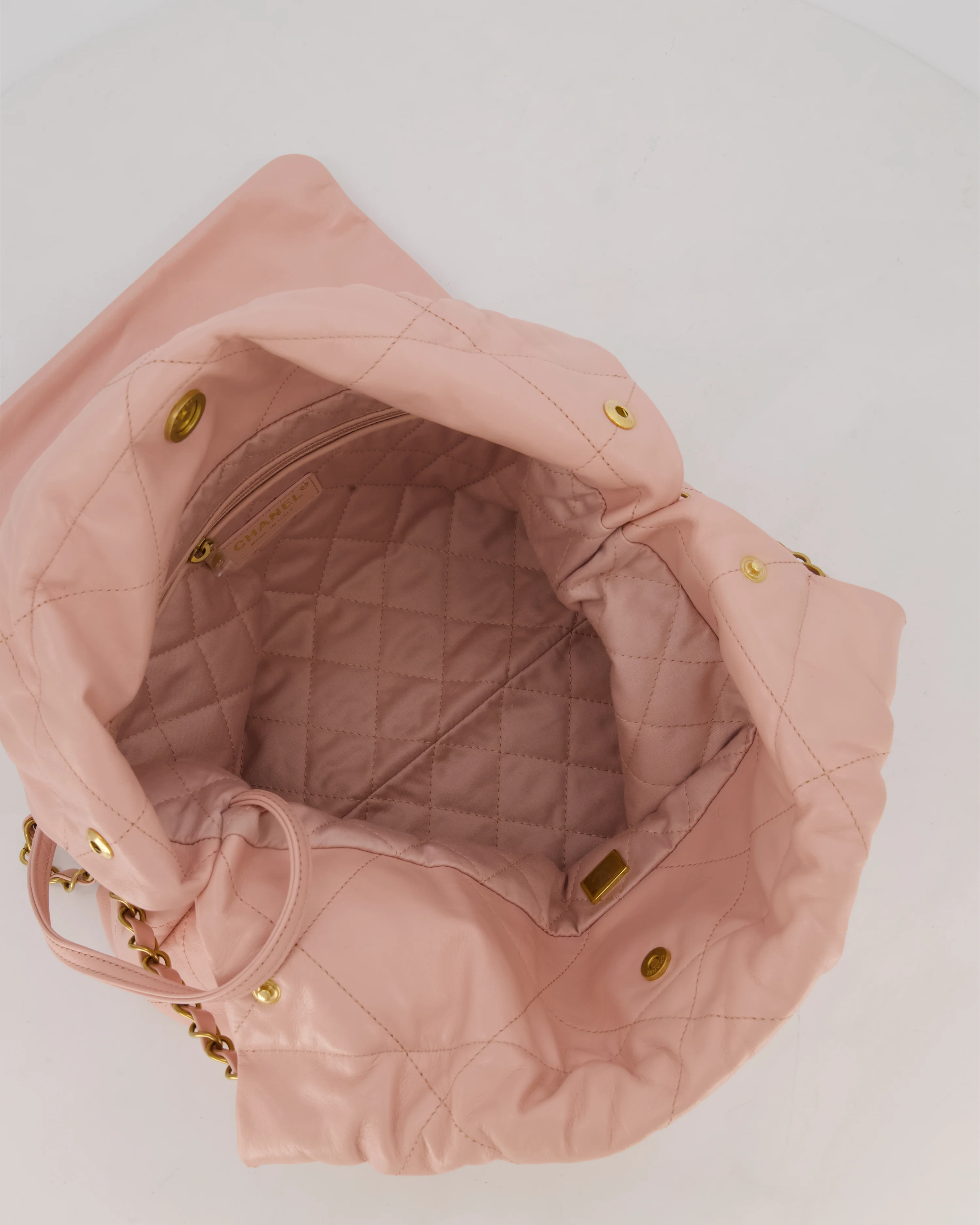 Chanel 22 Small Bag in Pink Quilted Aged Calfskin Leather with Champagne Gold Hardware - Image 15