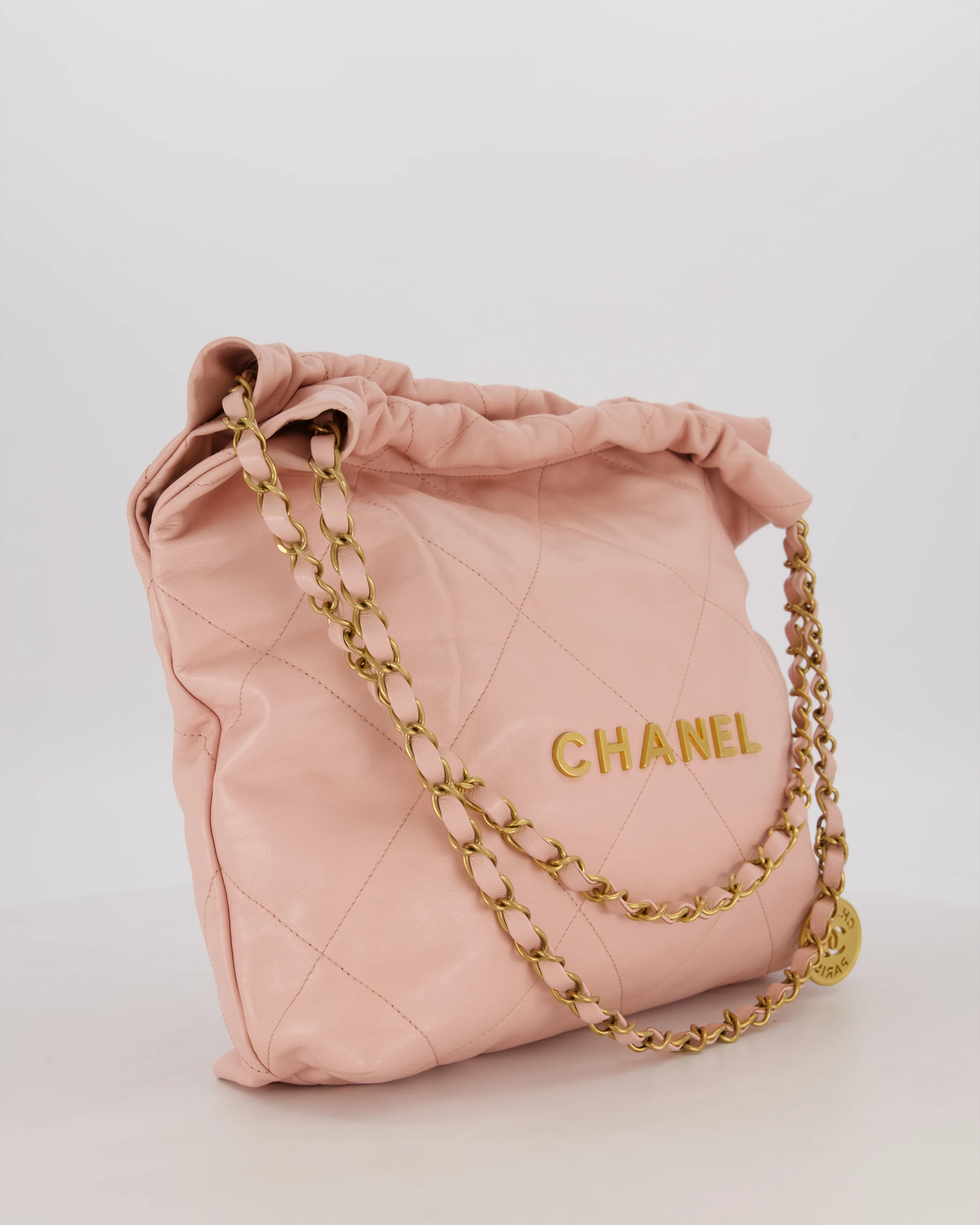 Chanel 22 Small Bag in Pink Quilted Aged Calfskin Leather with Champagne Gold Hardware - Image 2