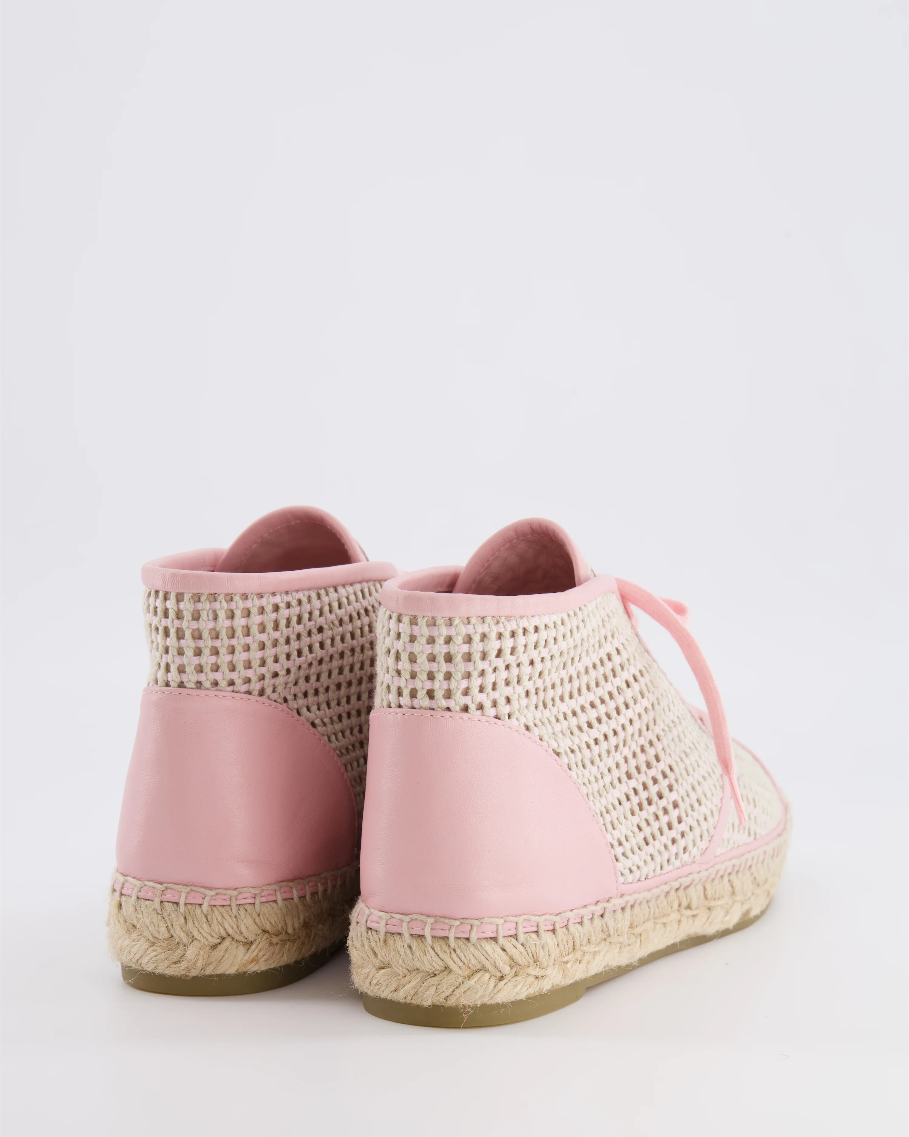 Chanel Pink and Beige Woven Espadrille Lace Up Shoes with CC Logo Detail Size EU 39C - Image 3