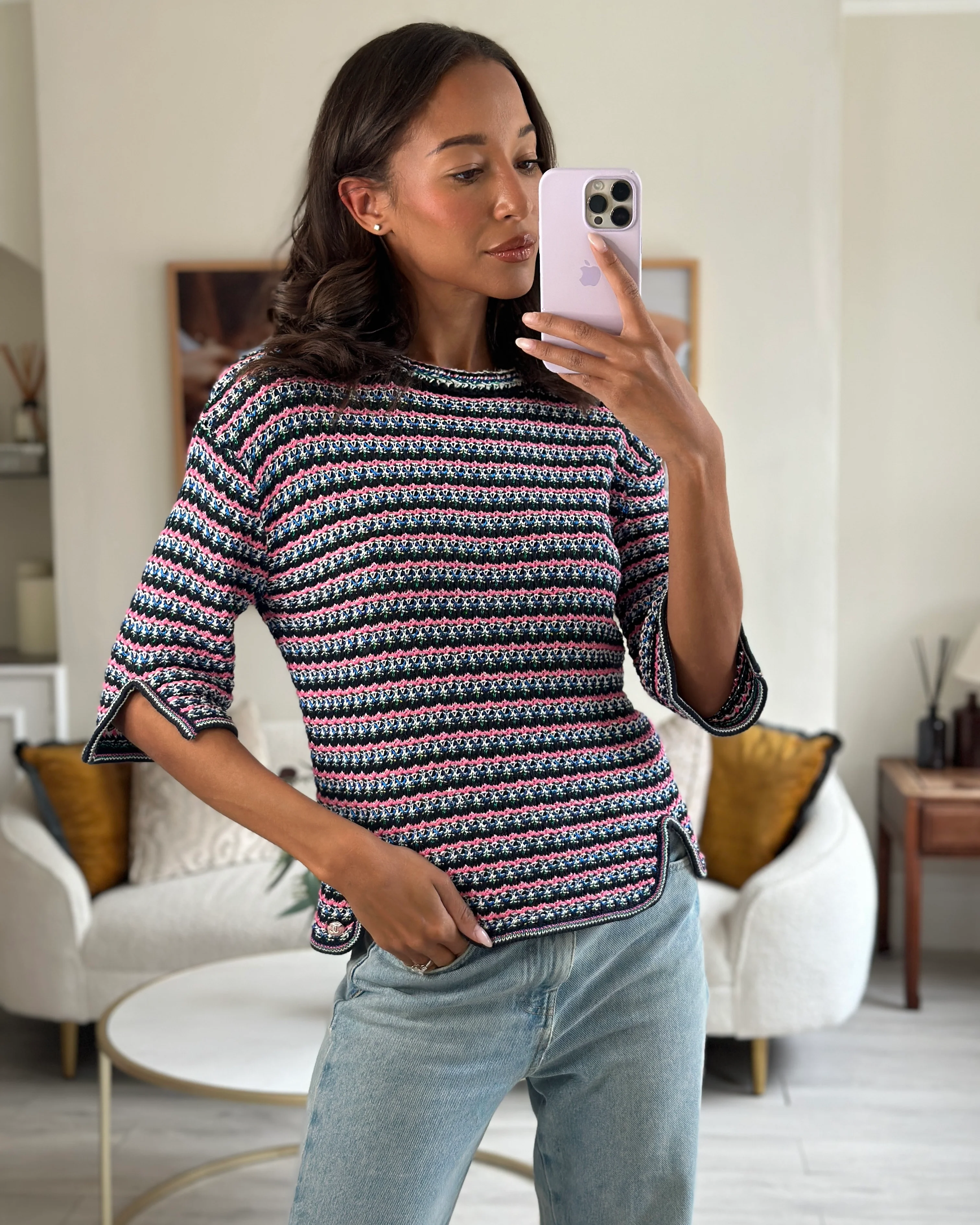*FIRE PRICE* Chanel Pink, Black Metallic Green Mid-Sleeve Top FR 38 (UK 10) - Image 6