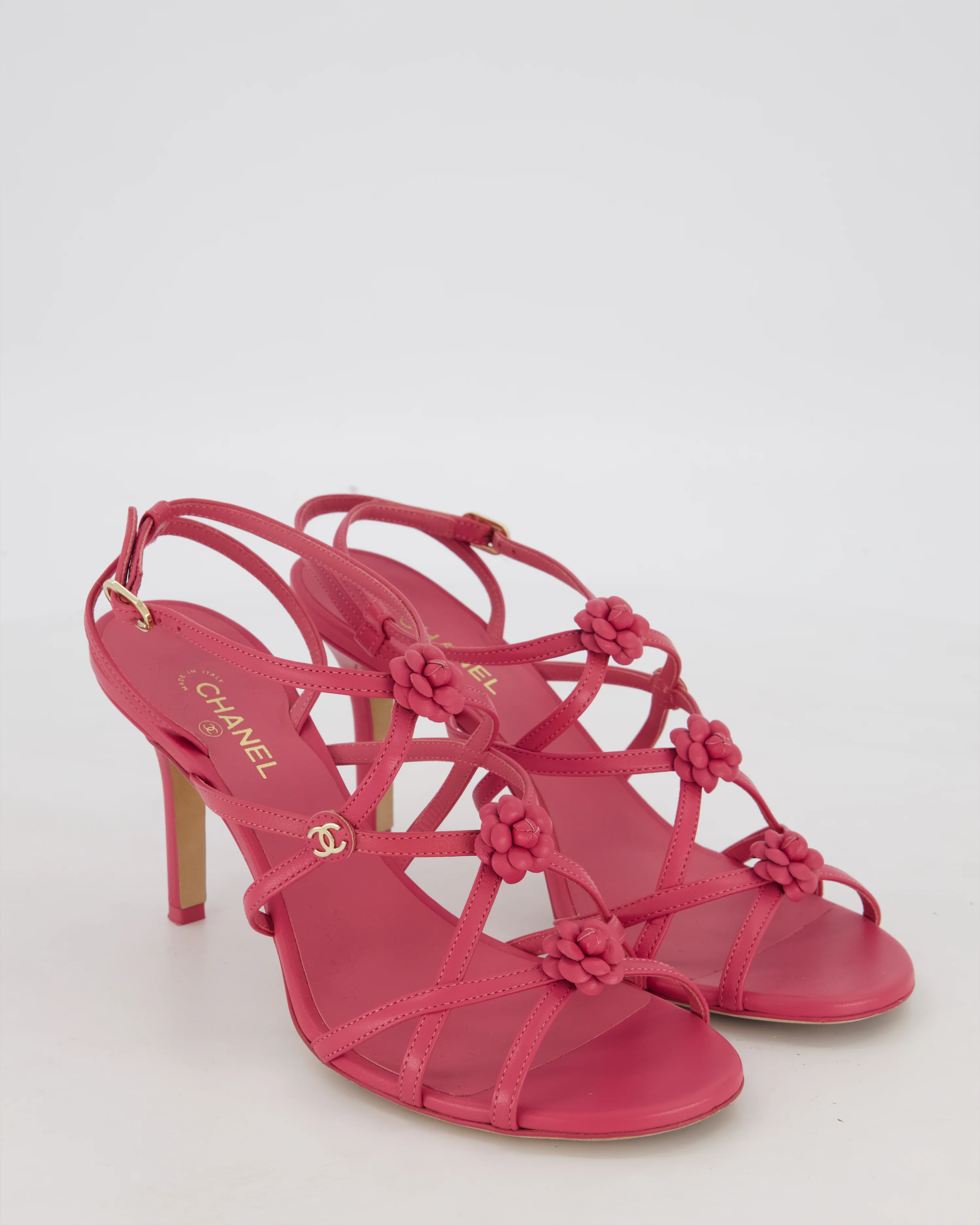 Chanel Pink Caged Camellia Sandal with CC Logo Detail Size EU 37.5C - Image 2