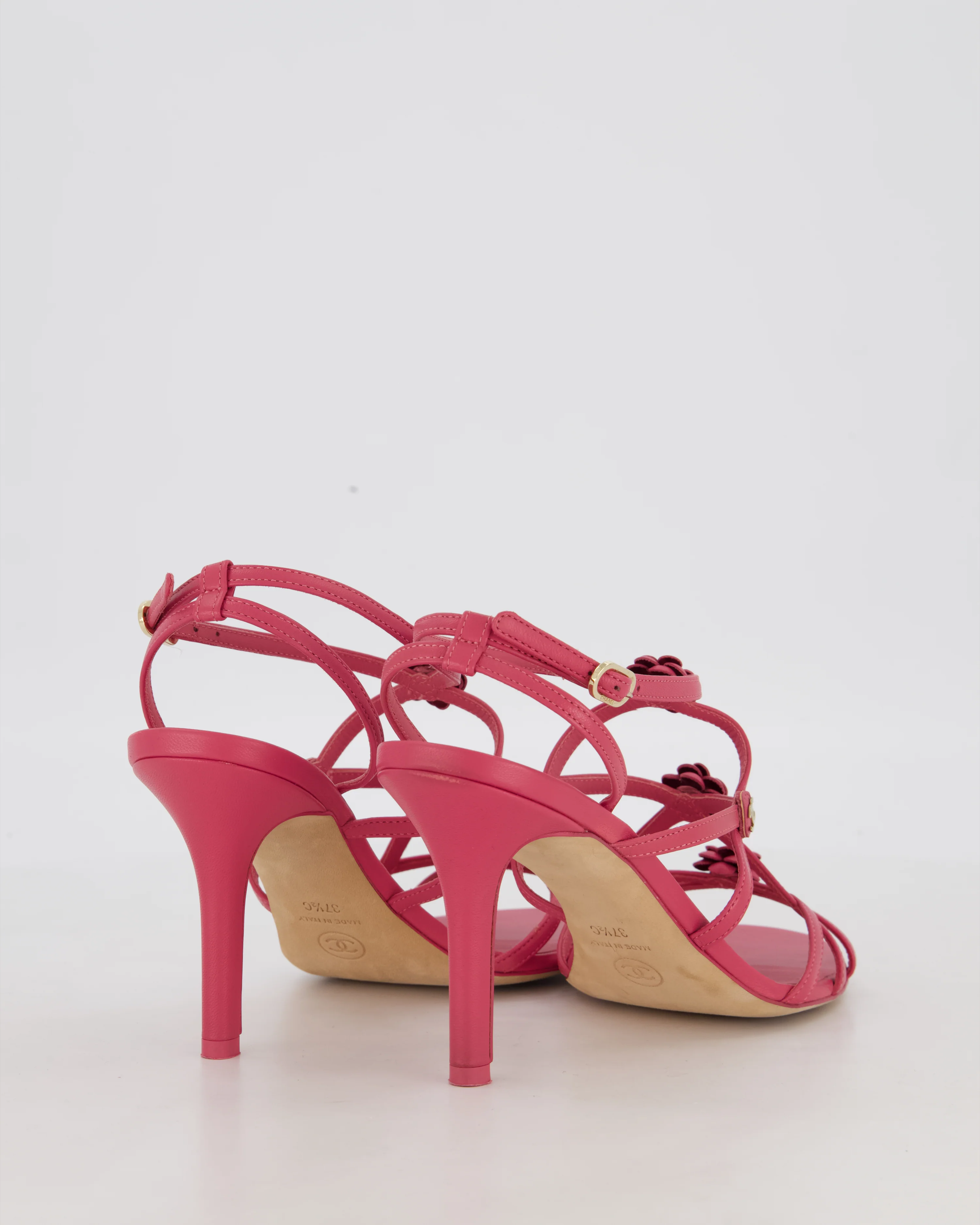Chanel Pink Caged Camellia Sandal with CC Logo Detail Size EU 37.5C - Image 3