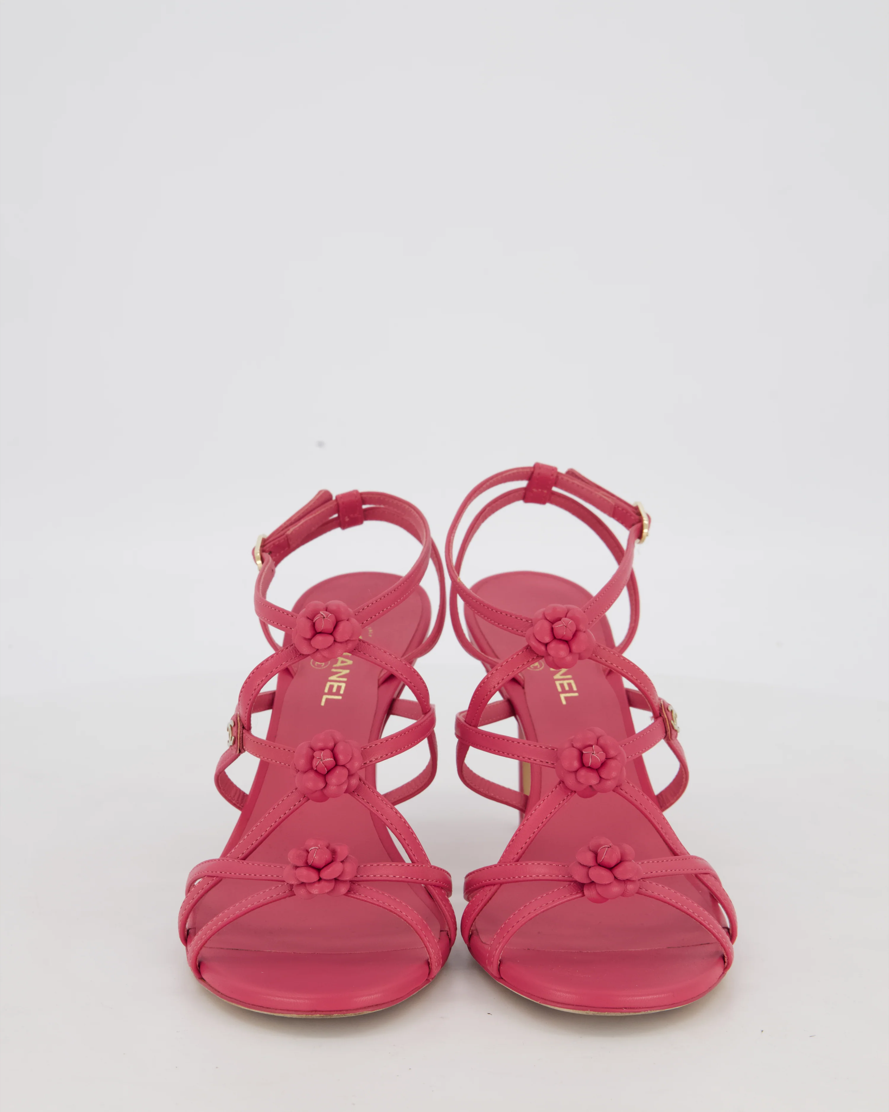 Chanel Pink Caged Camellia Sandal with CC Logo Detail Size EU 37.5C - Image 4
