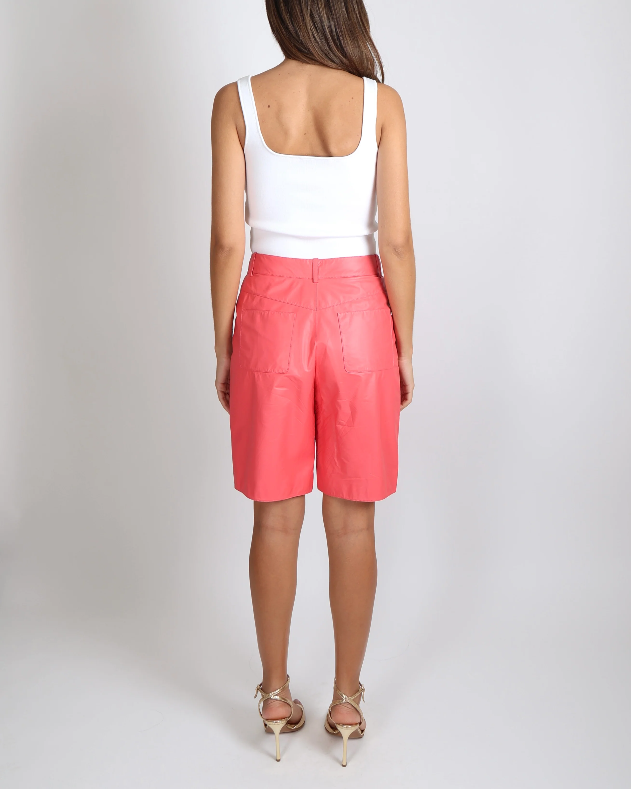 Chanel Pink Calfskin Bermuda Shorts with Gold CC Logo Buttons Size FR 38 (UK 10) - Image 5