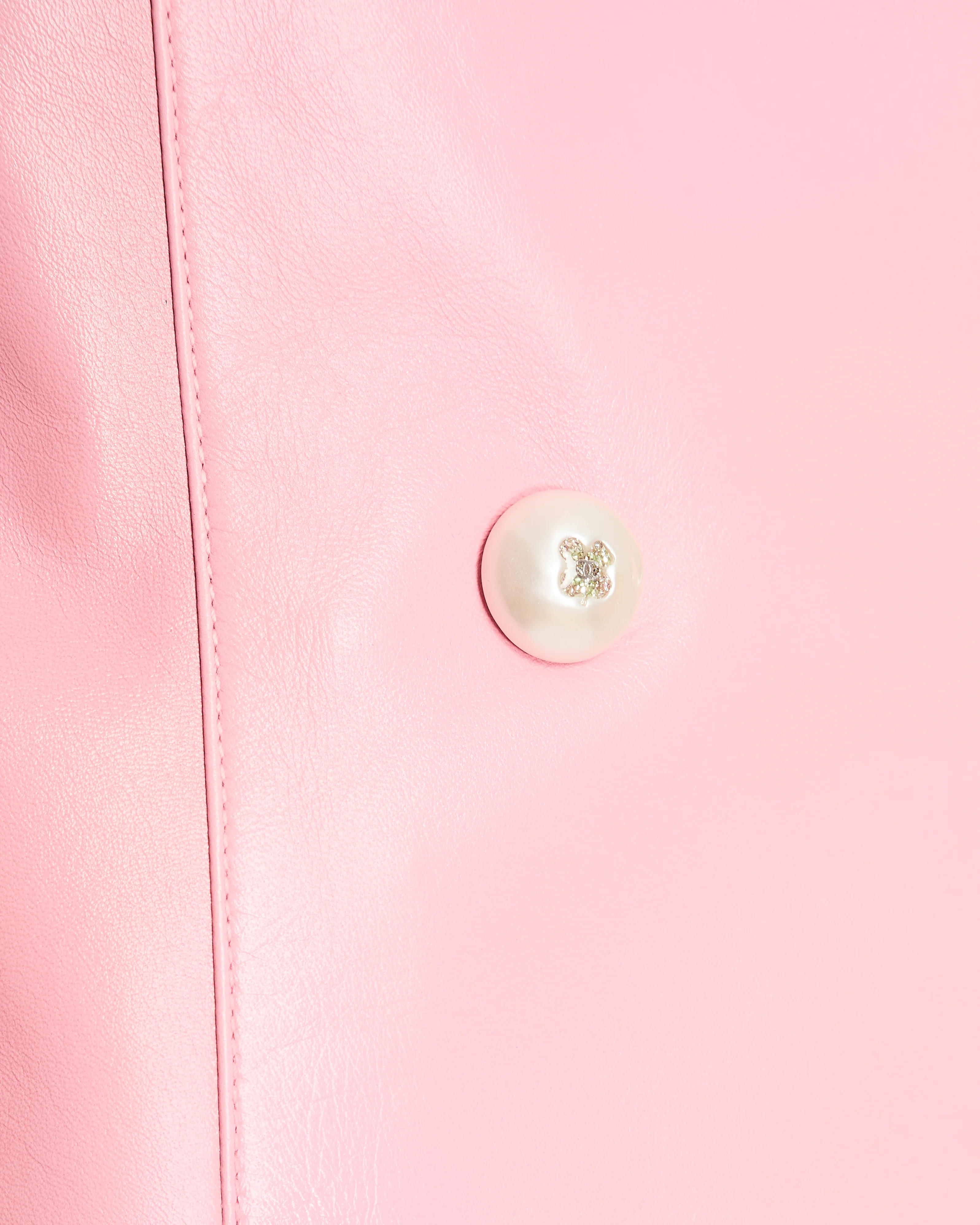 Chanel Pink Double Breasted Leather Blazer with Embellished CC Button Detail Size FR 36 (UK 8) - Image 5
