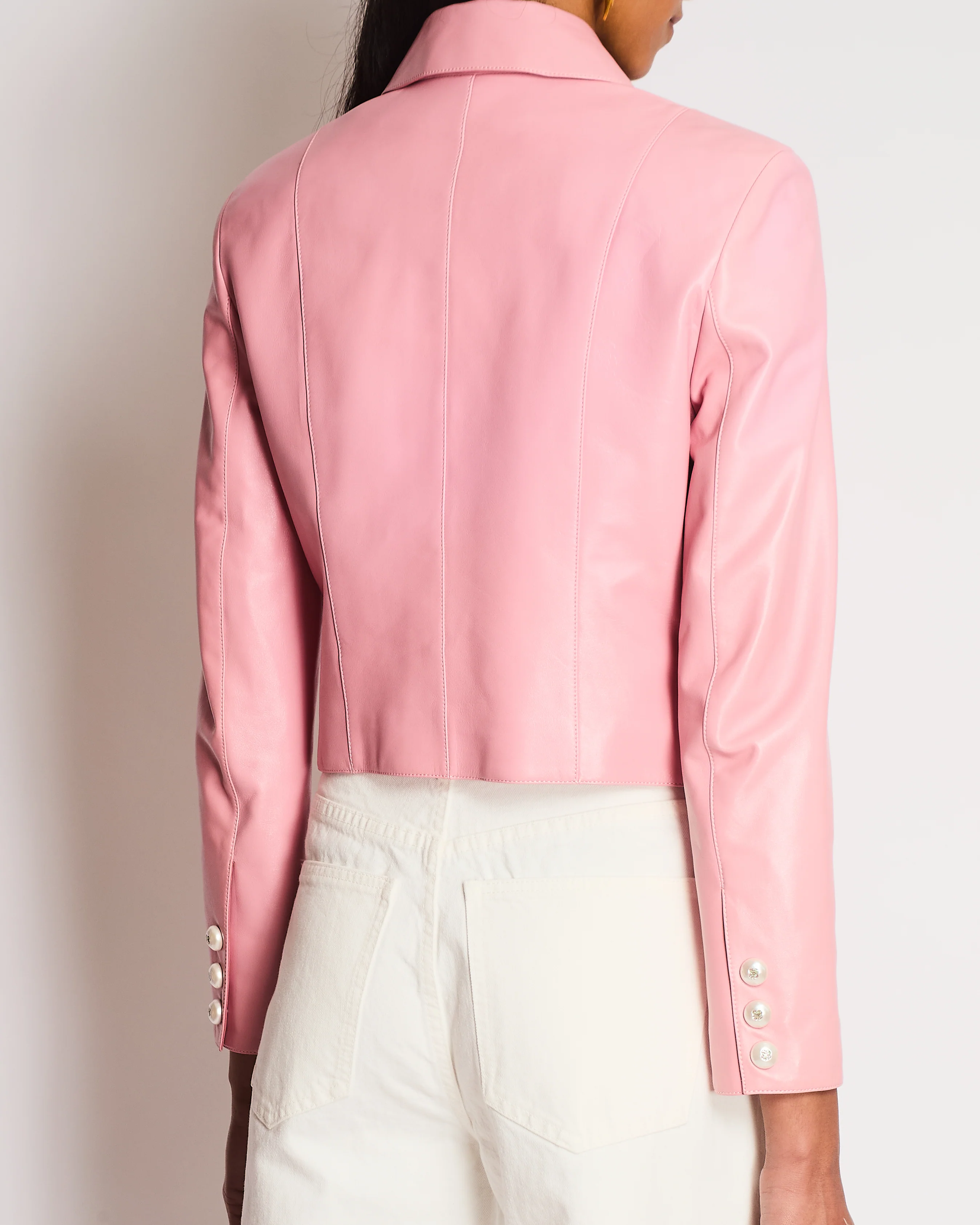 Chanel Pink Double Breasted Leather Blazer with Embellished CC Button Detail Size FR 36 (UK 8) - Image 7