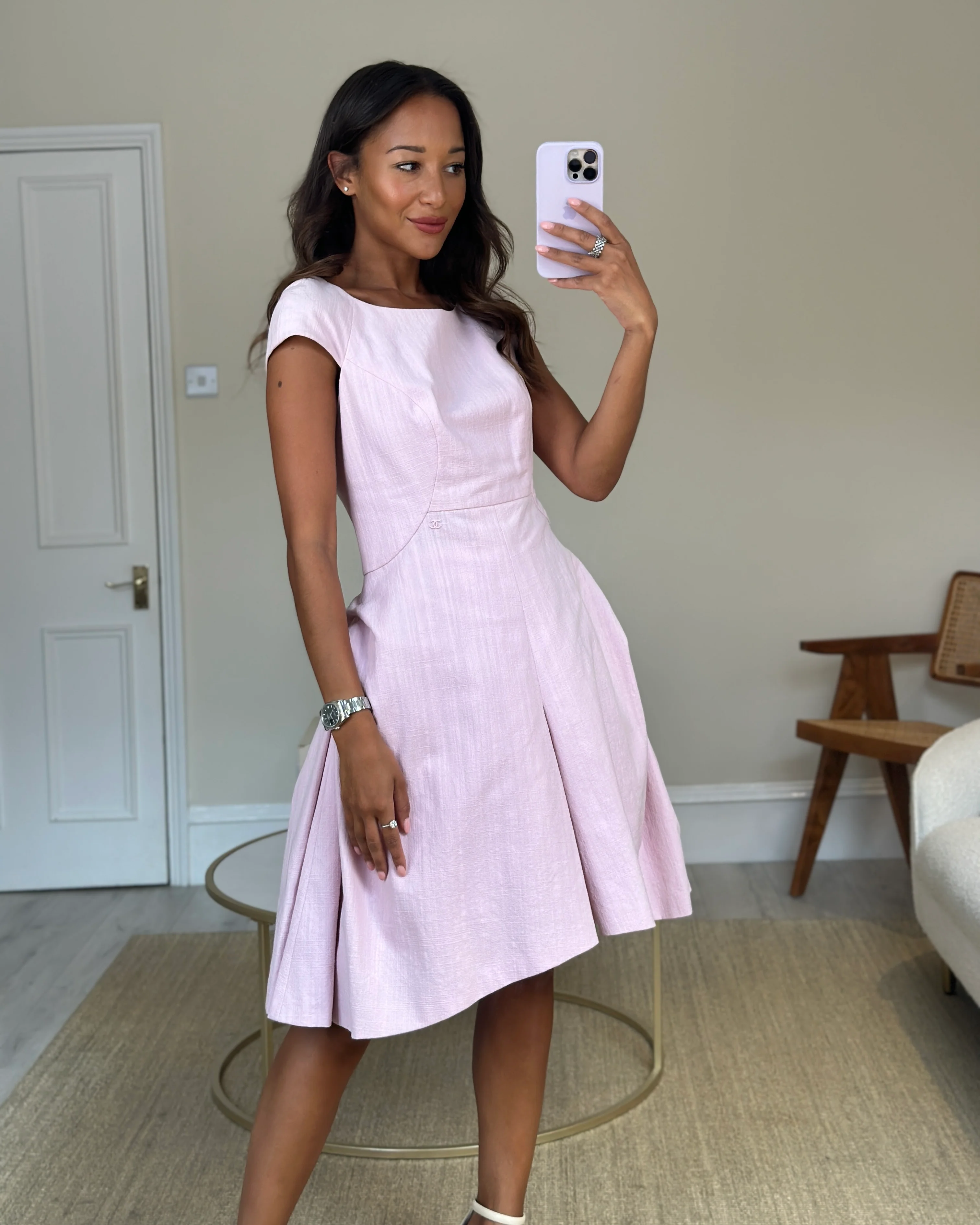 Chanel Pink Midi Sleeveless Dress with CC Detailing Size FR 40 (UK 12) - Image 6