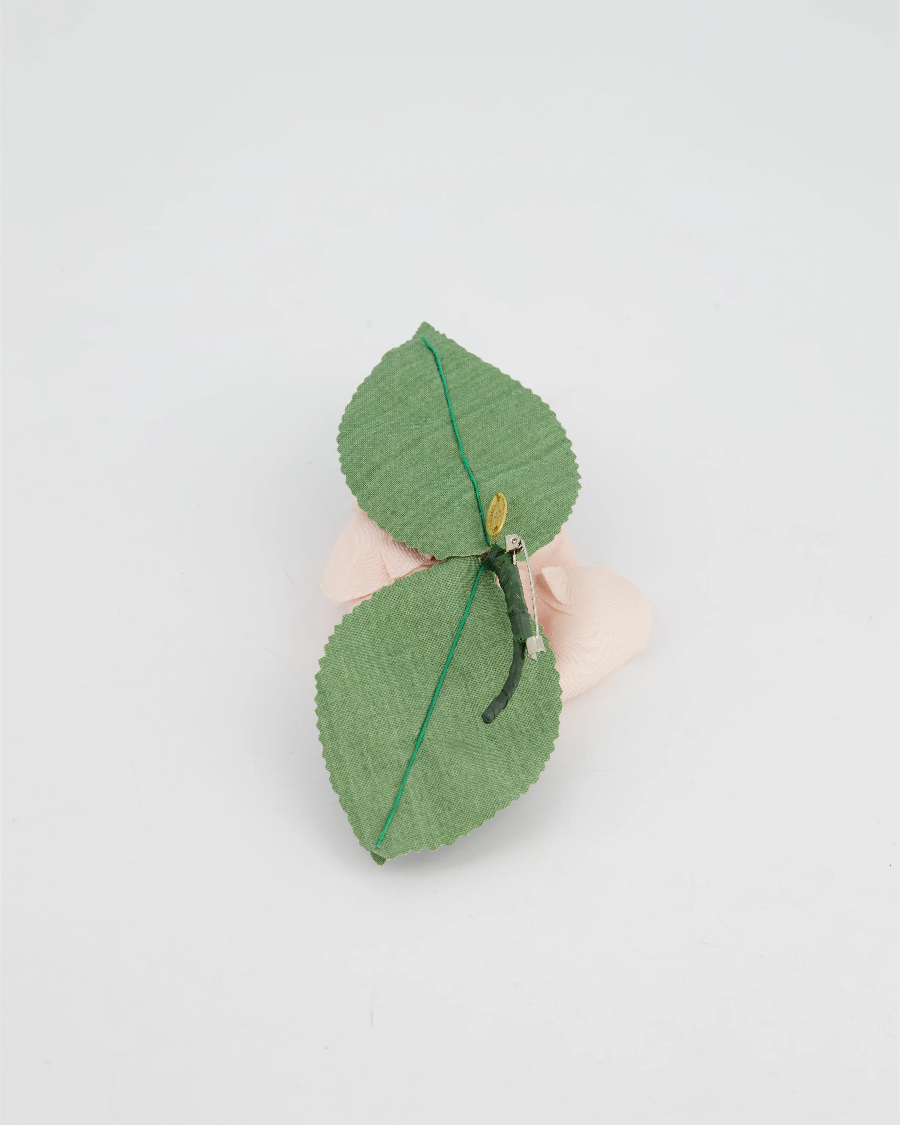 Chanel Pink Silk Rose Brooch with Leaf Details - Image 6