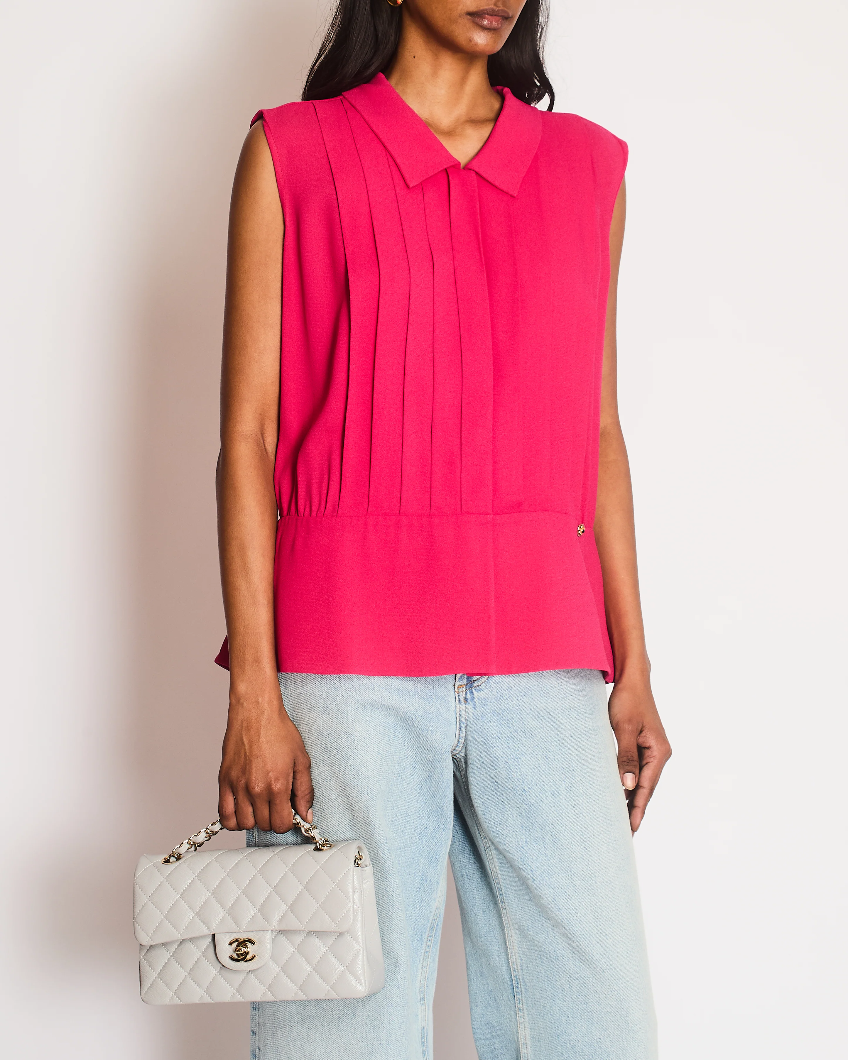 Chanel Pink Sleeveless Pleated Blouse Top Size IT 46 (UK 14-16) - Image 2